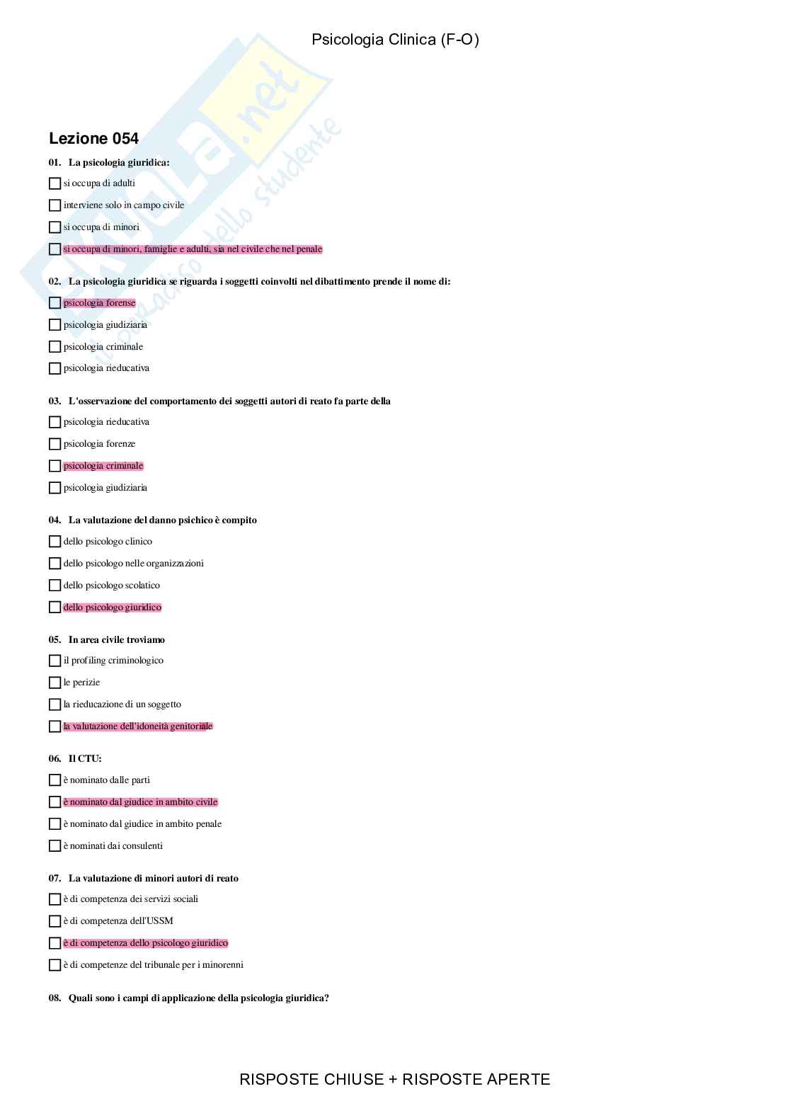 Psicologia Clinica, FO – Paniere compilato Pag. 51