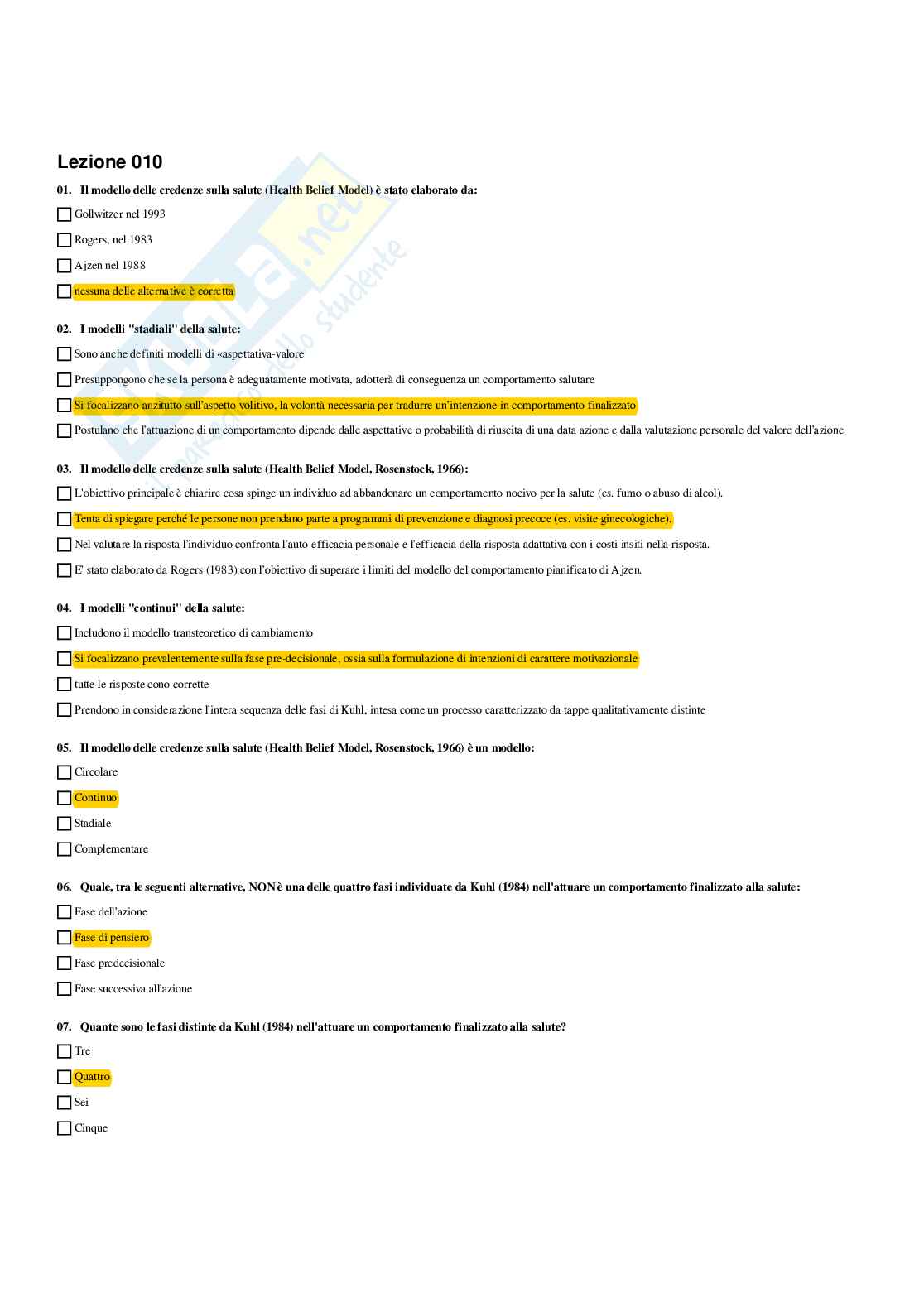 Paniere di Psicologia della salute (2026) - Risposte multiple corrette Pag. 11