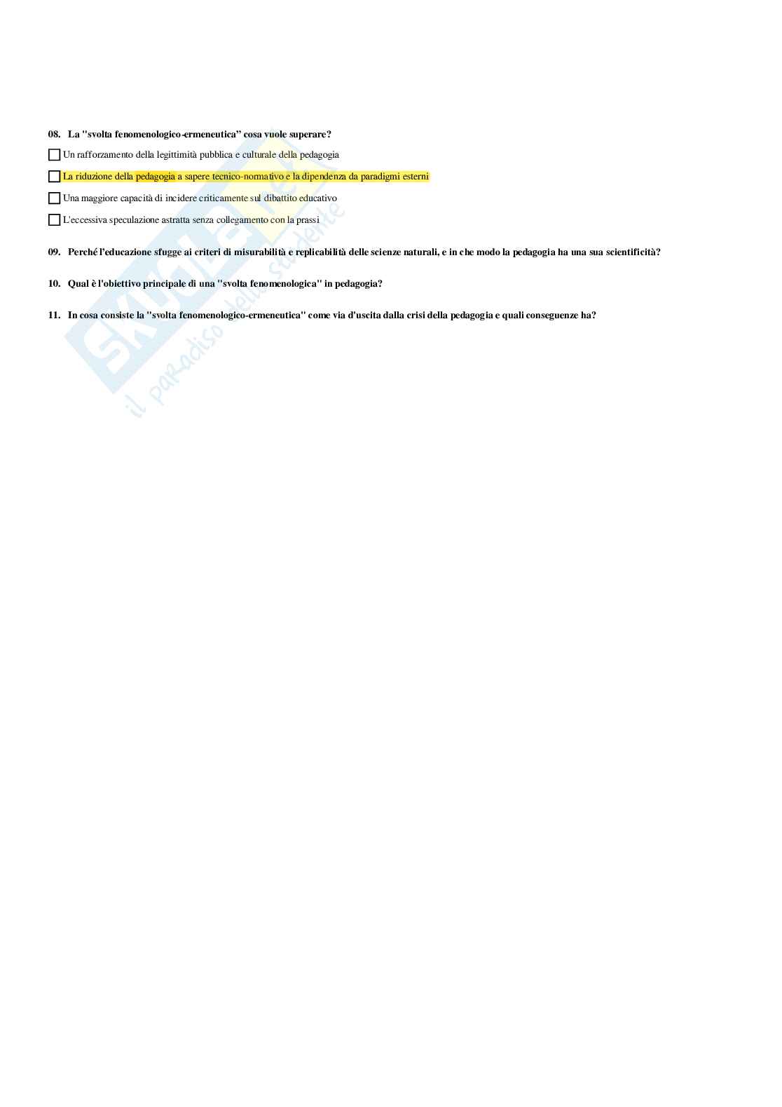 Paniere Pedagogia generale (2026) - Risposte multiple corrette Pag. 16