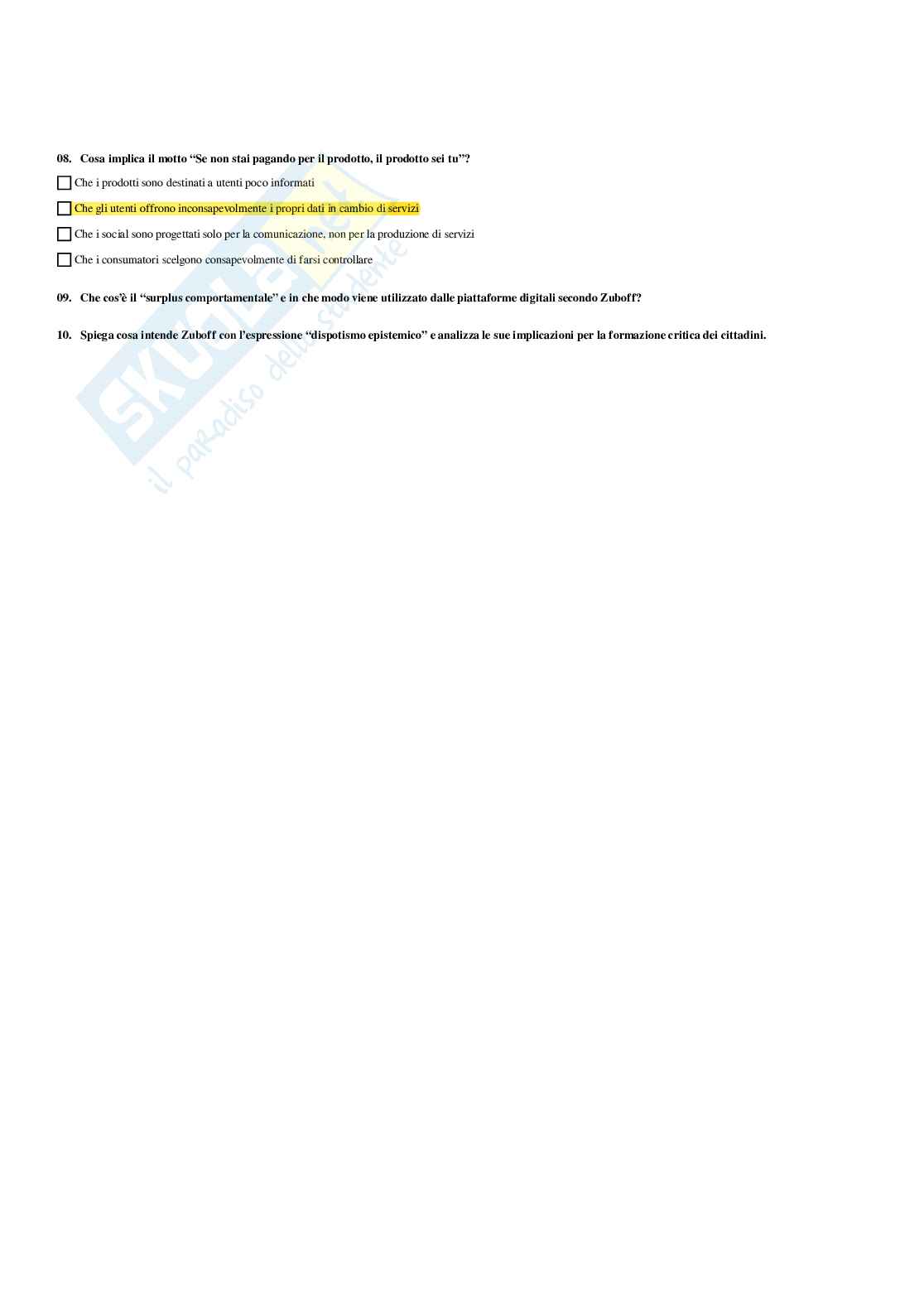 Paniere Pedagogia generale (2026) - Risposte multiple corrette Pag. 36