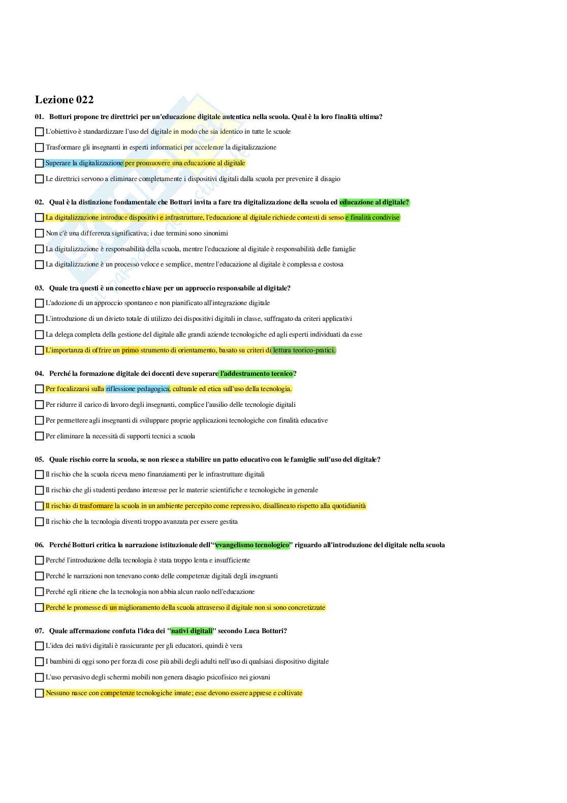 Paniere Pedagogia generale (2026) - Risposte multiple corrette Pag. 41