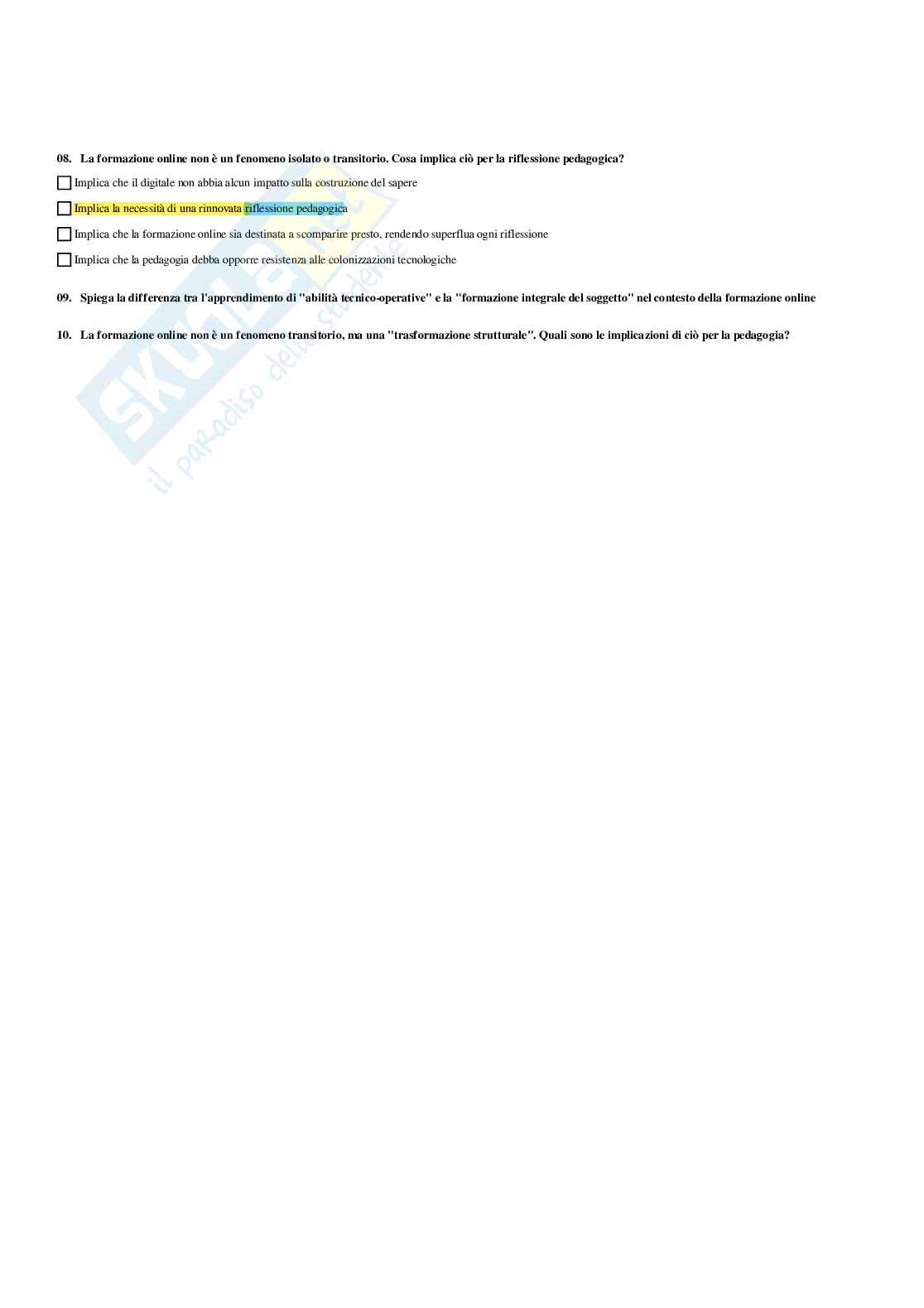 Paniere Pedagogia generale (2026) - Risposte multiple corrette Pag. 46