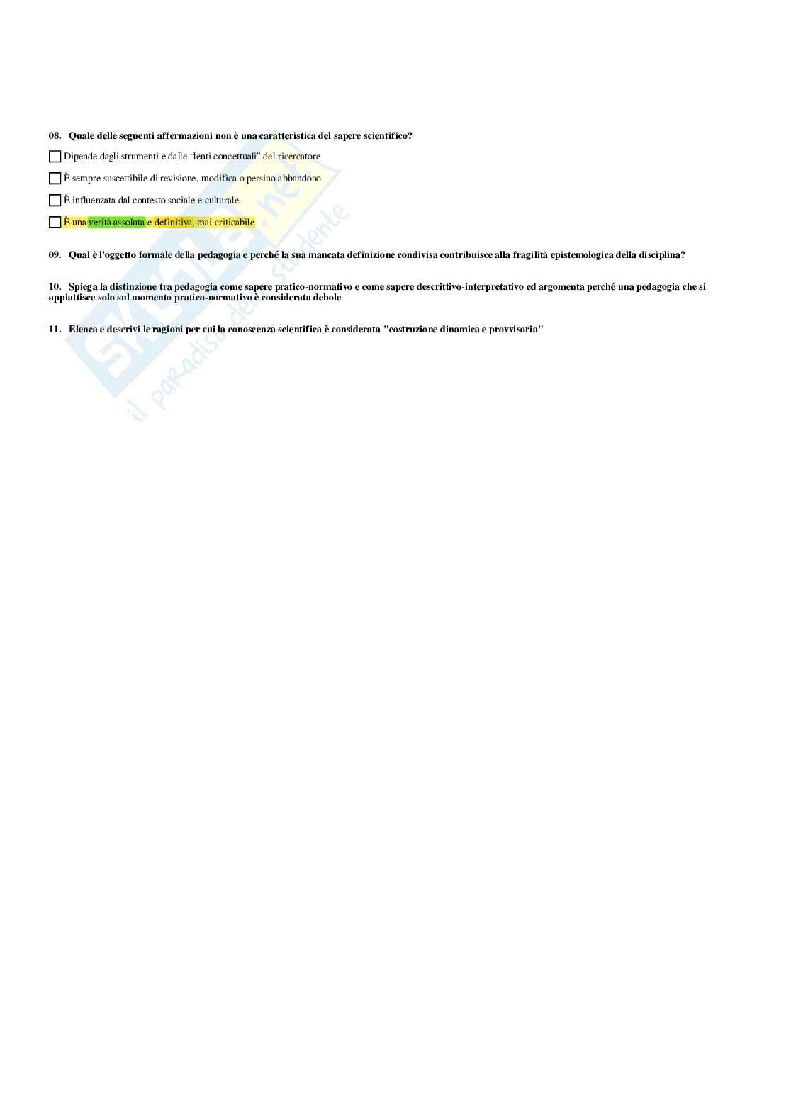 Paniere Pedagogia generale (2026) - Risposte multiple corrette Pag. 6