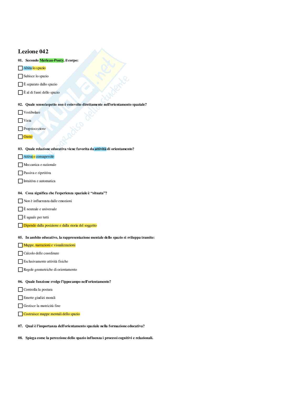 Paniere Pedagogia generale (2026) - Risposte multiple corrette Pag. 71