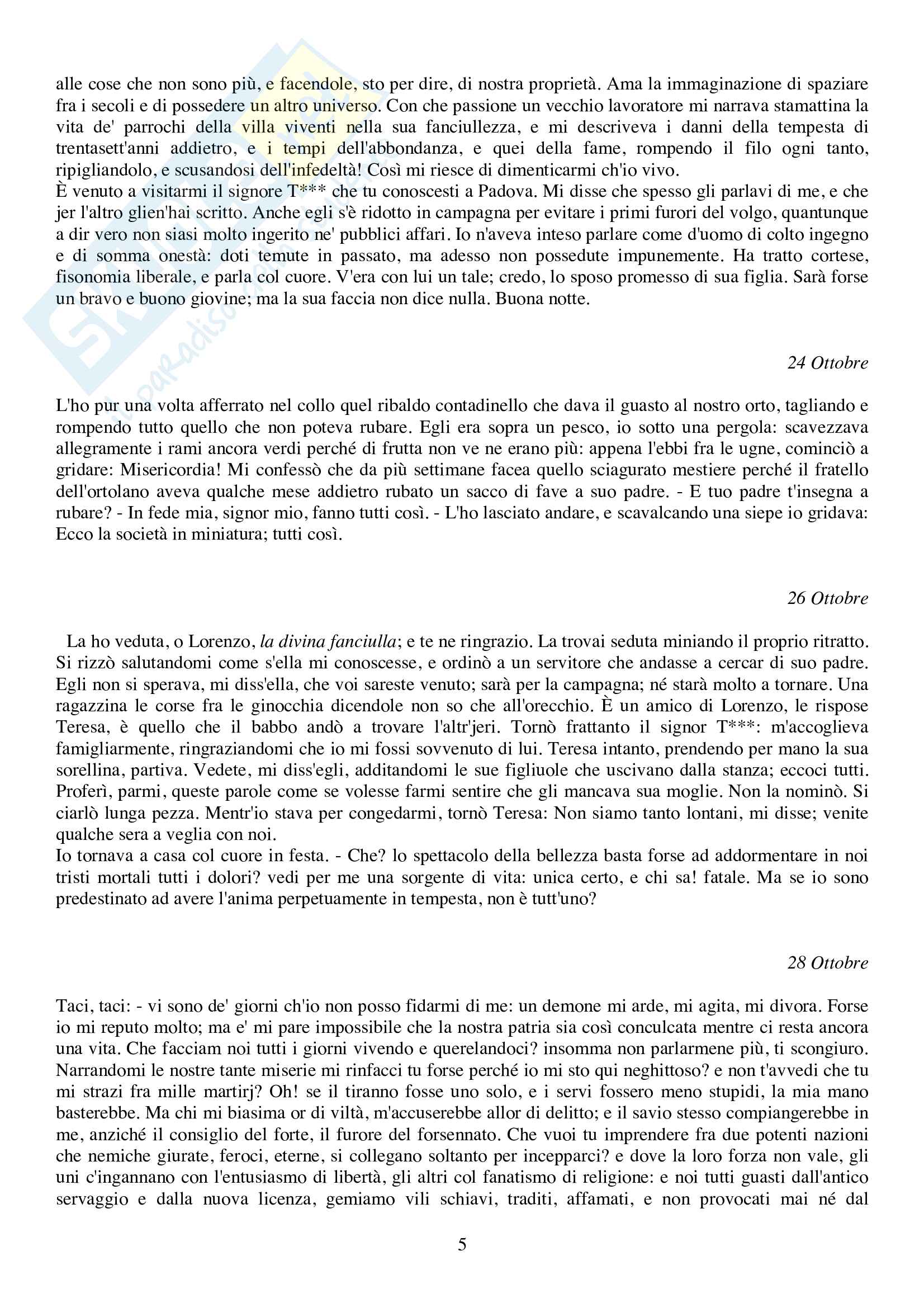 Le Ultime Lettere Di Jacopo Ortis Parafrasi