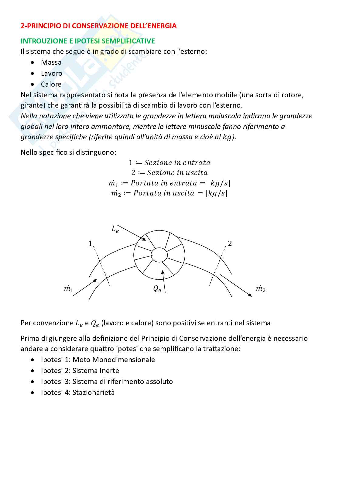 Sistemi energetici, parte 2 - Principio di conservazione dell'energia, Equazione di Bernoulli ed Equazione di Eulero Pag. 1
