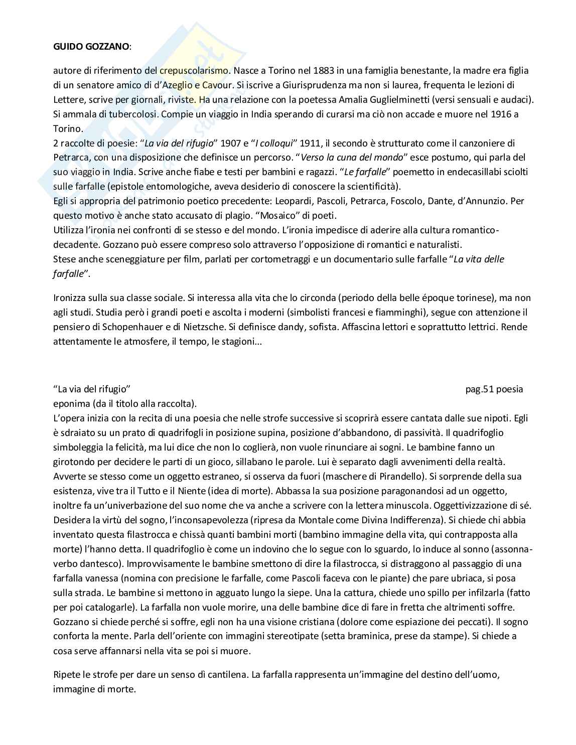 Cultura italiana contemporanea - Guido Gozzano e le sue opere Pag. 1