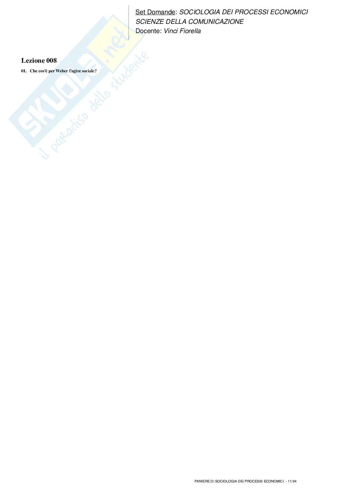 Paniere nuovo completo di Sociologia dei processi economici Pag. 11