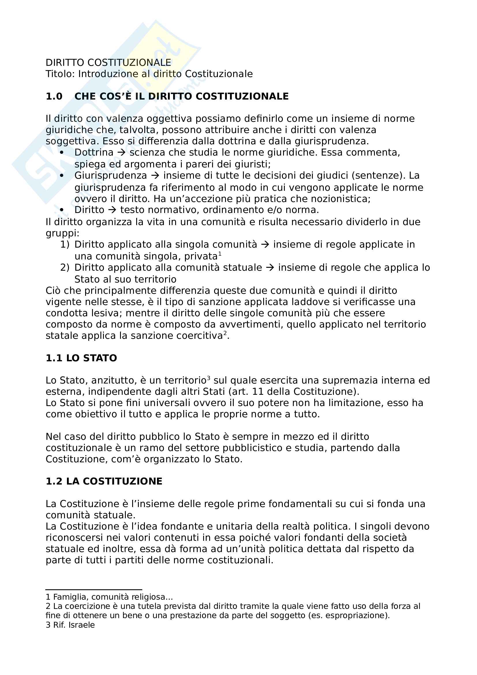 Diritto Costituzionale - introduzione Pag. 1