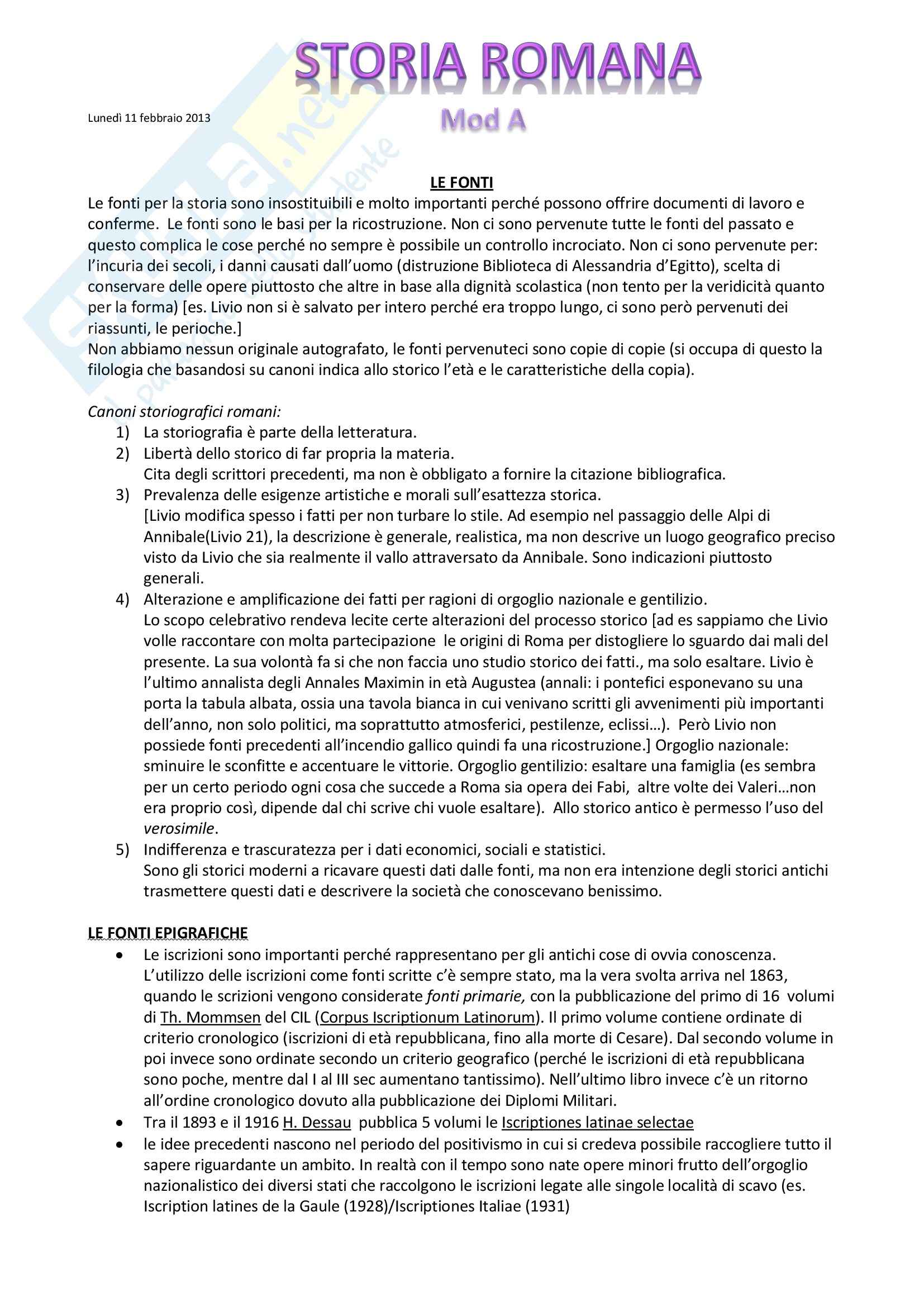 Lezioni, Storia romana Pag. 1
