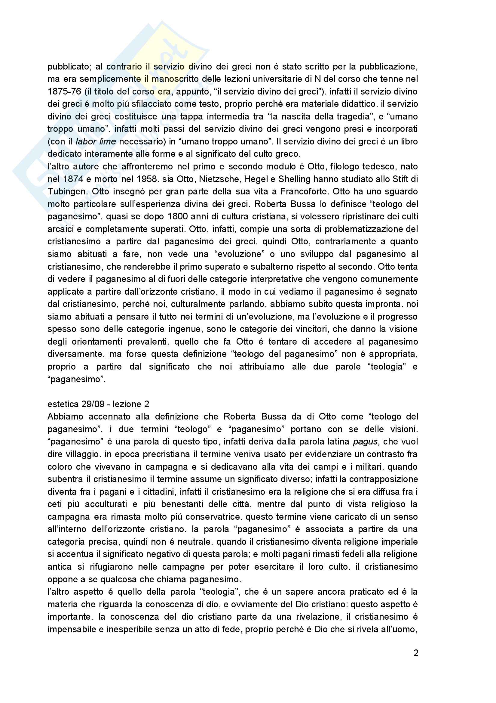 Appunti corso di Estetica (Nietzsche, Otto, Heidegger) Pag. 2