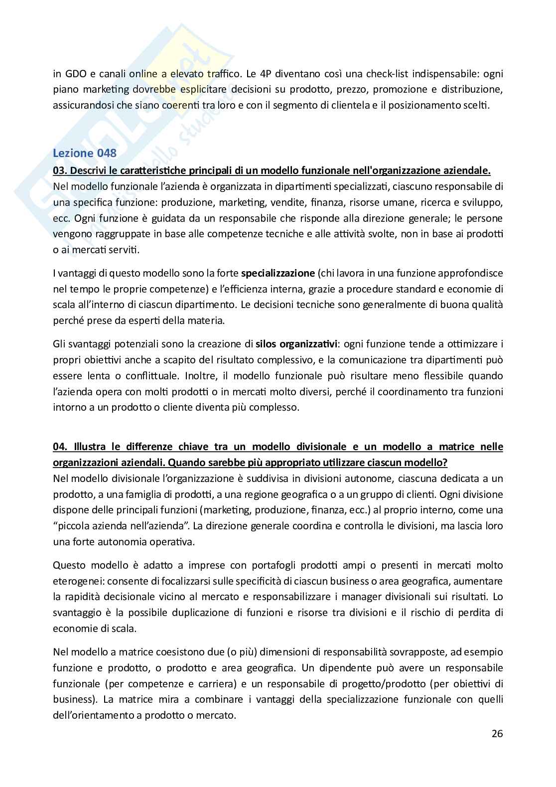 Economia e gestione delle imprese  – Paniere risposte aperte completo (72) – A.A. 2025/2026 Pag. 26