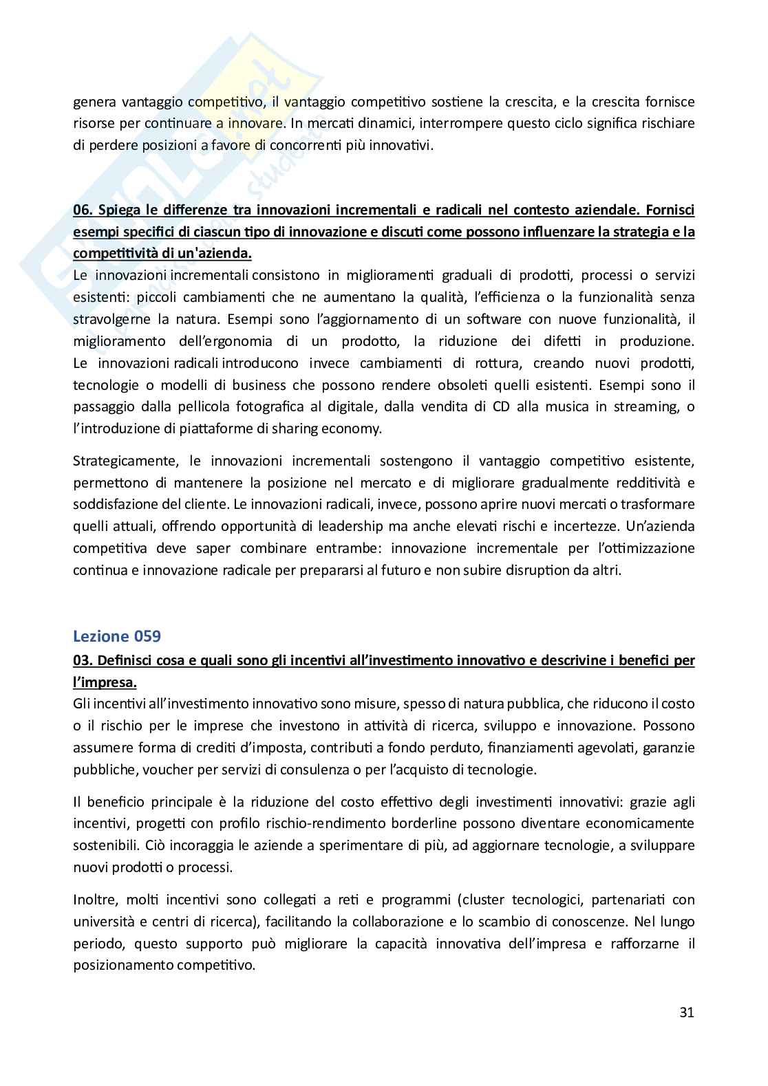 Economia e gestione delle imprese  – Paniere risposte aperte completo (72) – A.A. 2025/2026 Pag. 31