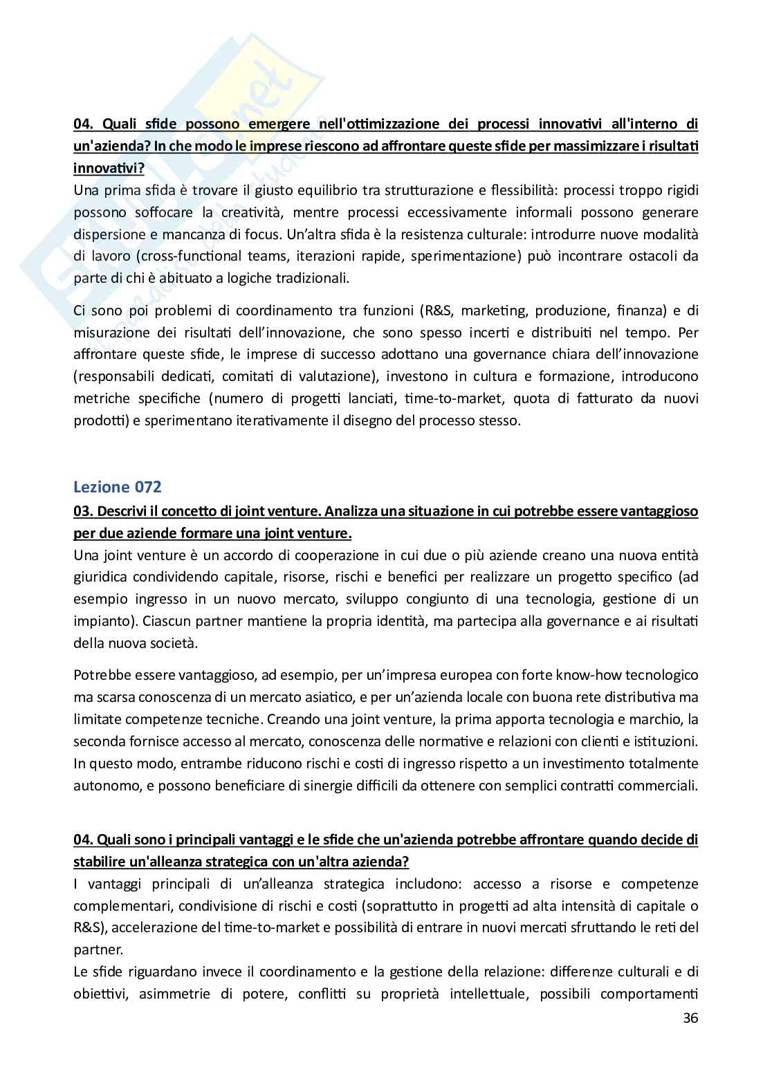 Economia e gestione delle imprese  – Paniere risposte aperte completo (72) – A.A. 2025/2026 Pag. 36