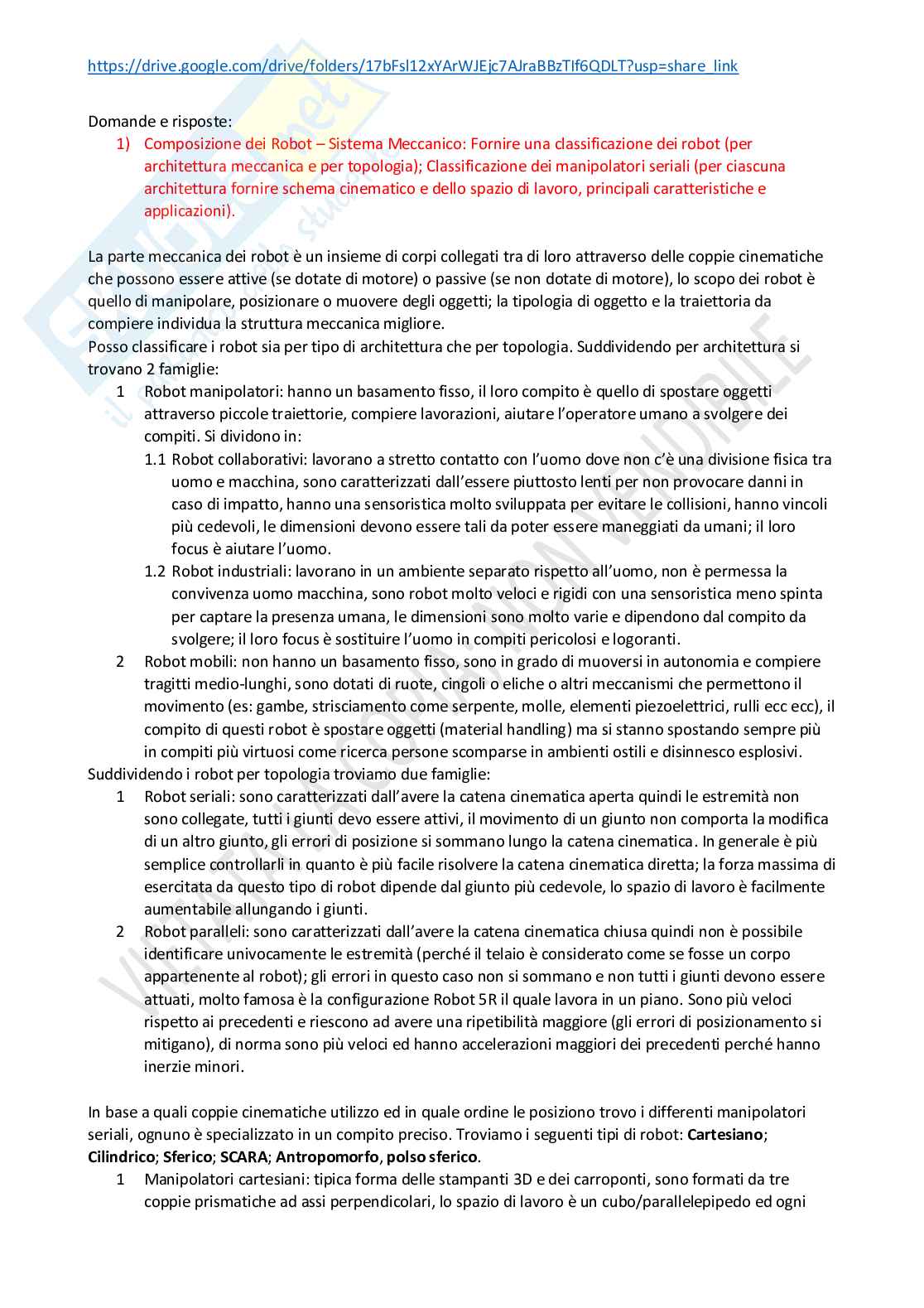 Risposte domande d'esame Meccanica dei robot Pag. 1
