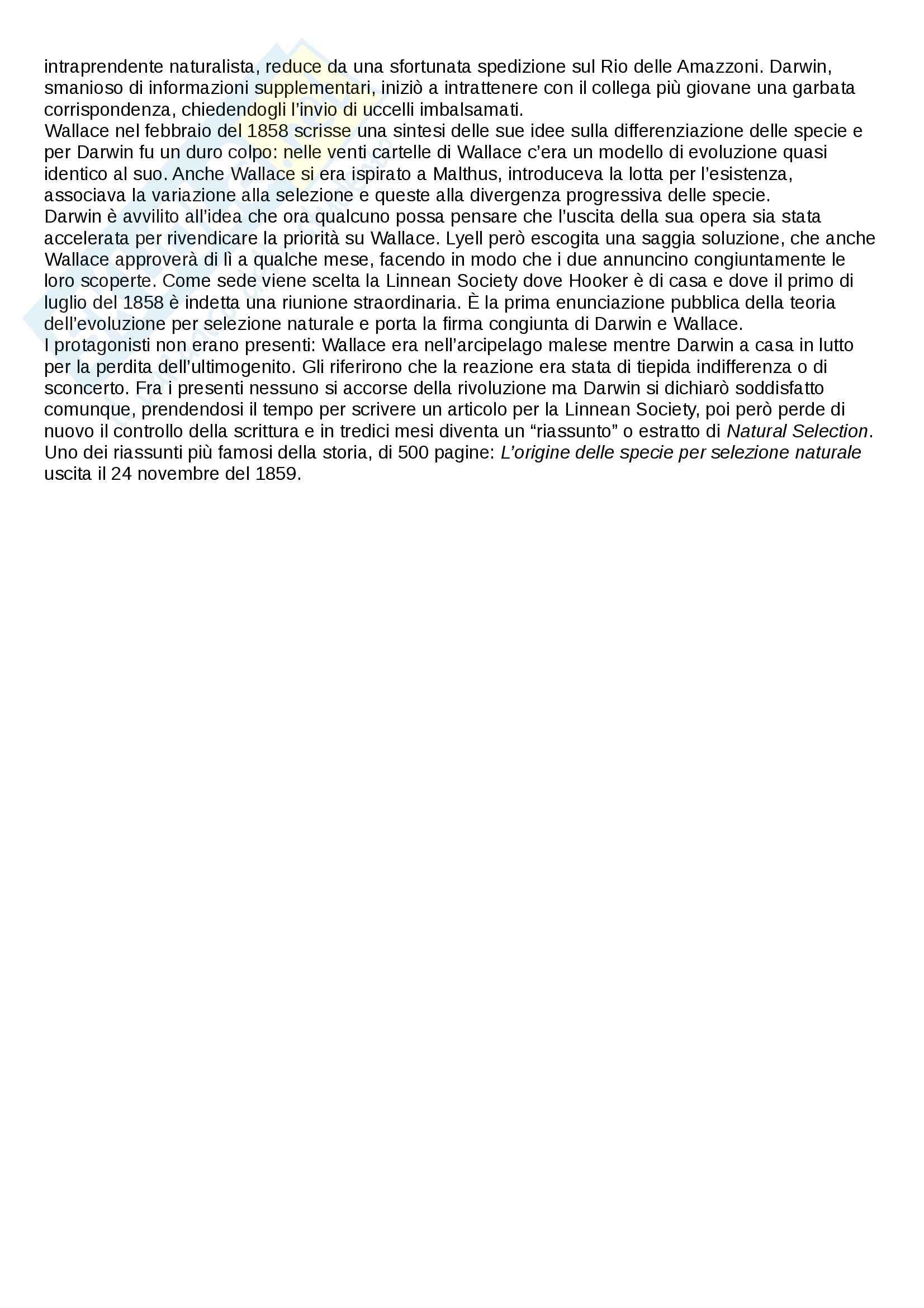 Riassunto esame Storia del Pensiero Scientifico, prof. Continenza, libro consigliato Introduzione a Darwin, Pievani Pag. 11
