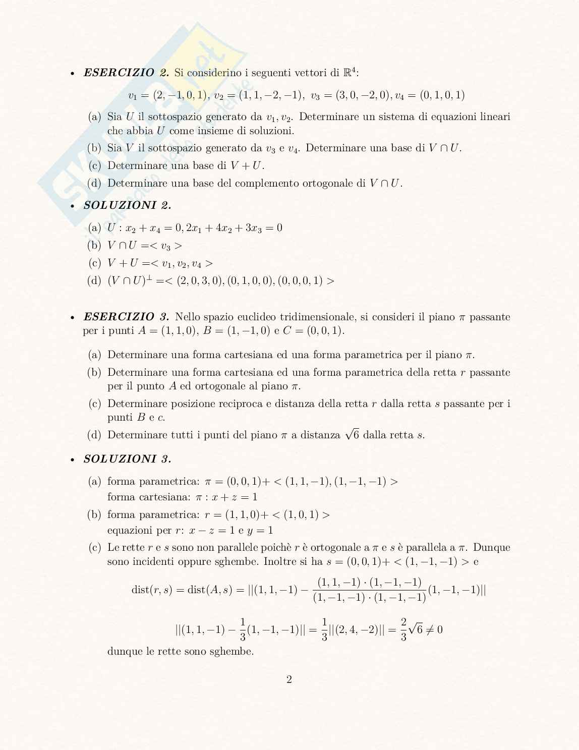 Esami svolti Fondamenti di algebra lineare e geometria Pag. 2