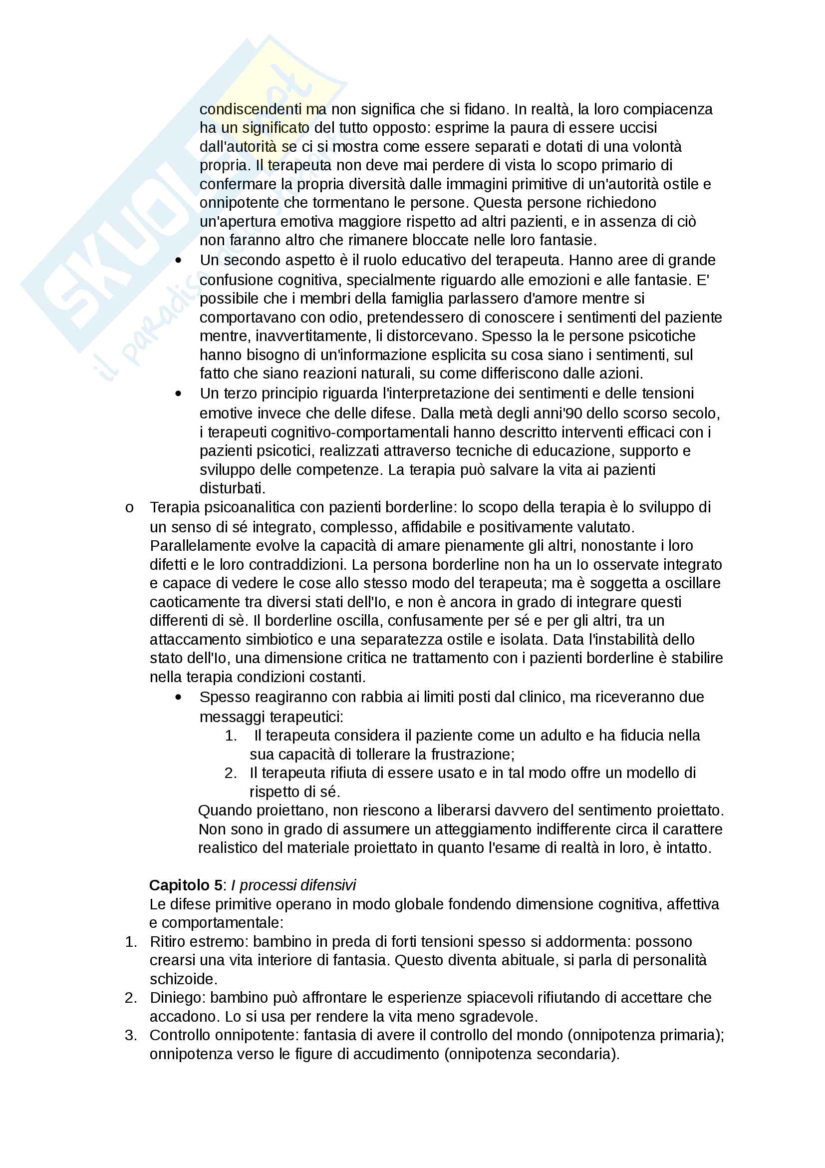 Riassunto esame psicologia dinamica, prof. Caretti, libro consigliato La diagnosi psicoanalitica, Astrolabio Pag. 6