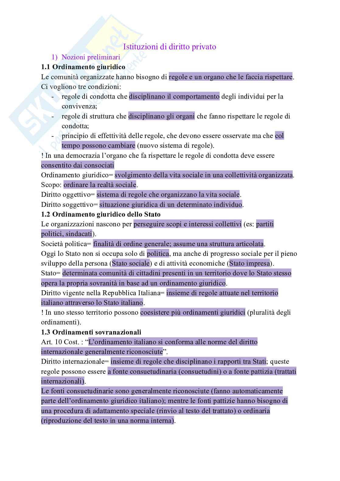 Riassunto esame Diritto privato, Prof. Di Lorenzo Giovanni, libro consigliato Manuale di diritto privato, Torrente, Schlesinger Pag. 1
