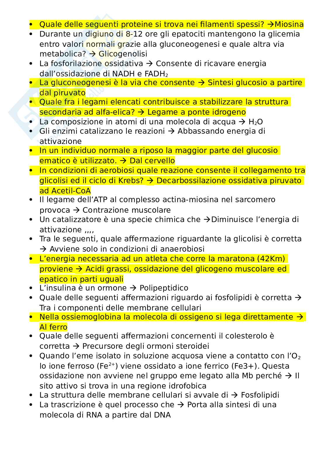 Possibili quesiti di Chimica e biochimica Pag. 1
