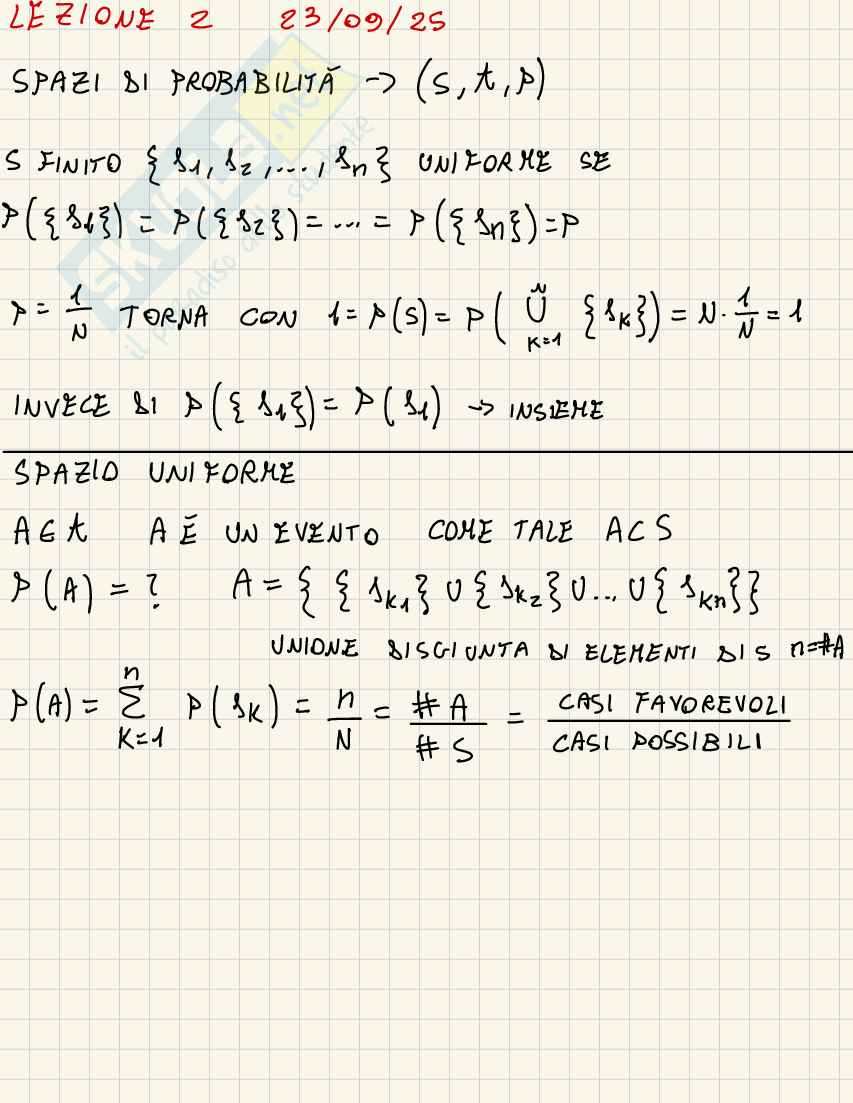 Lezione 2 di Probabilità e statistica Pag. 2