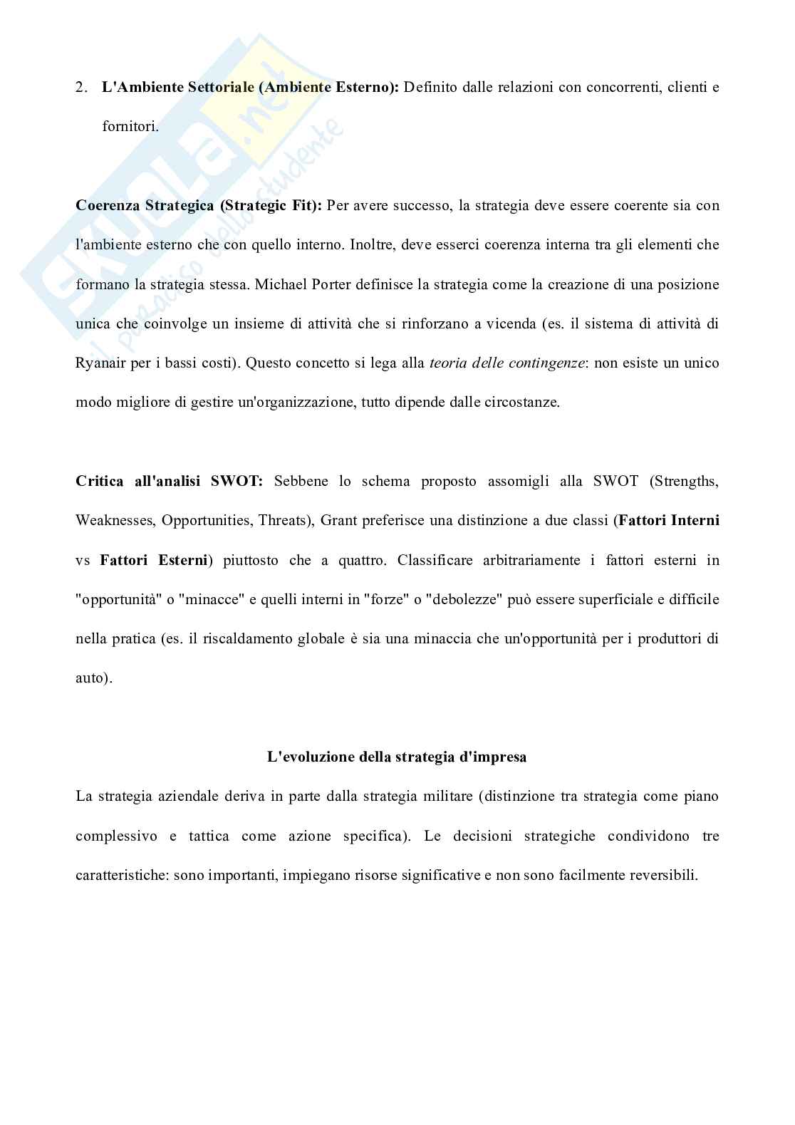 Riassunto esame Gestione aziendale, Prof. D'adamo Idiano, libro consigliato L'analisi strategica per le decisioni aziendali  , Grant Pag. 2