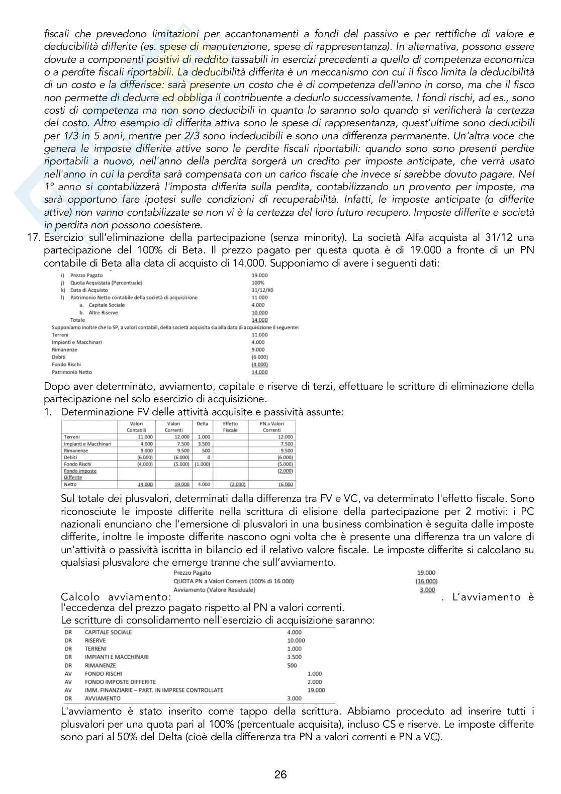 Temi d'esame svolti di Bilancio (Consolidato e Analisi di bilancio) Pag. 26