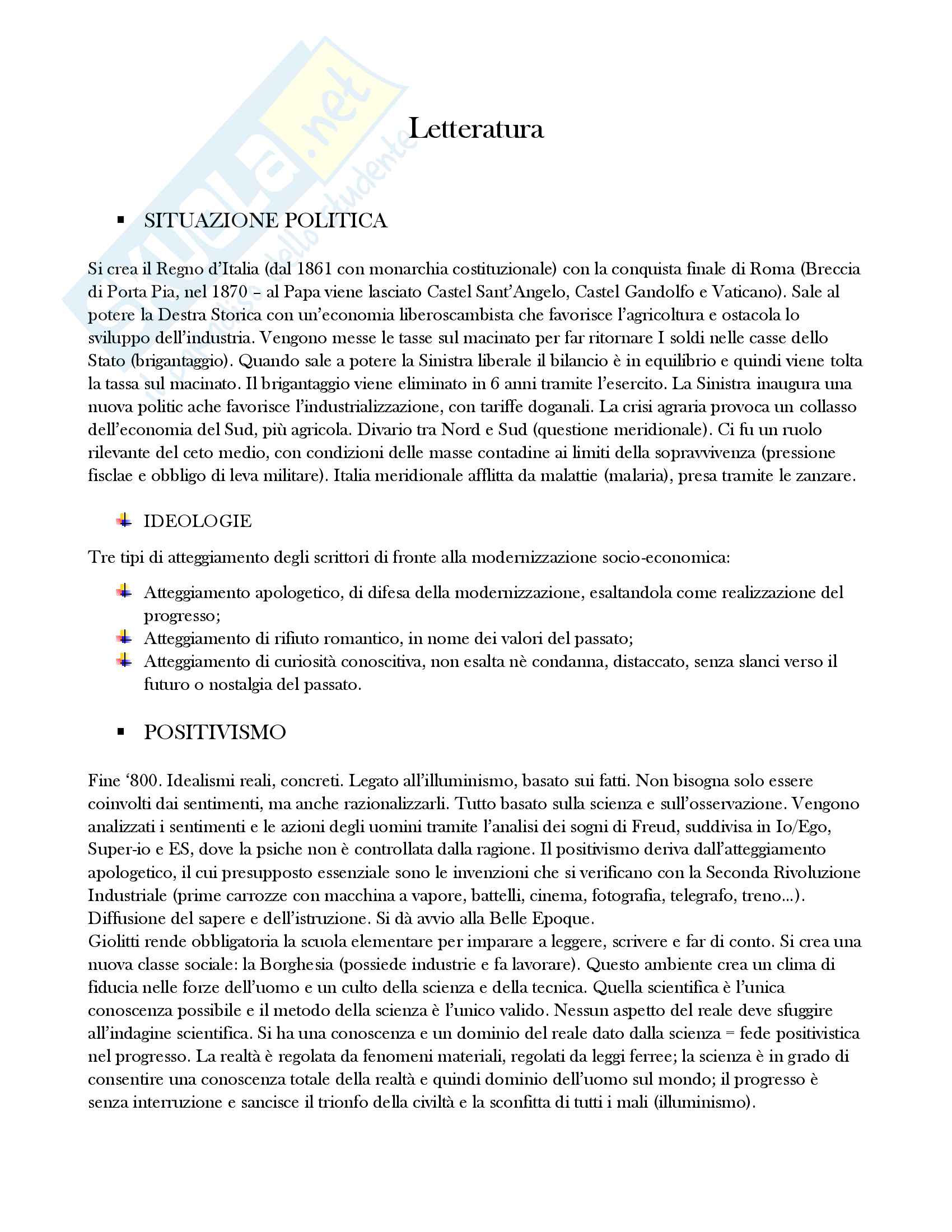 Letteratura dal Positivismo a Montale Pag. 1
