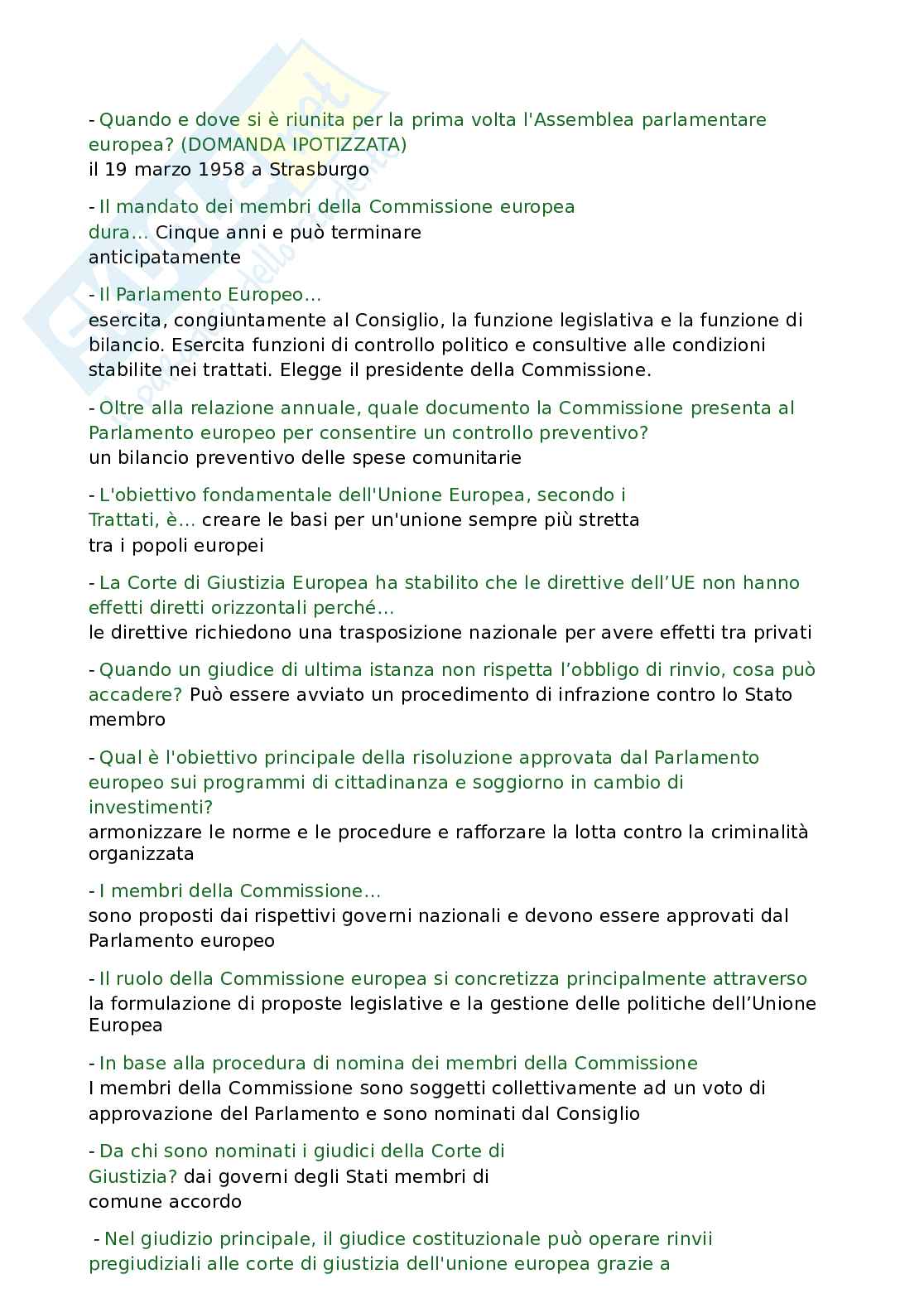 Paniere Diritto comunitario, aggiornato e completo con tutte le domande + Extra. In ordine Pag. 61