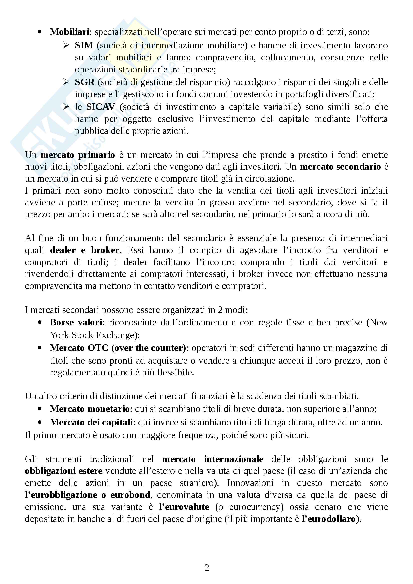 Appunti di economia degli intermediari finanziari Pag. 2