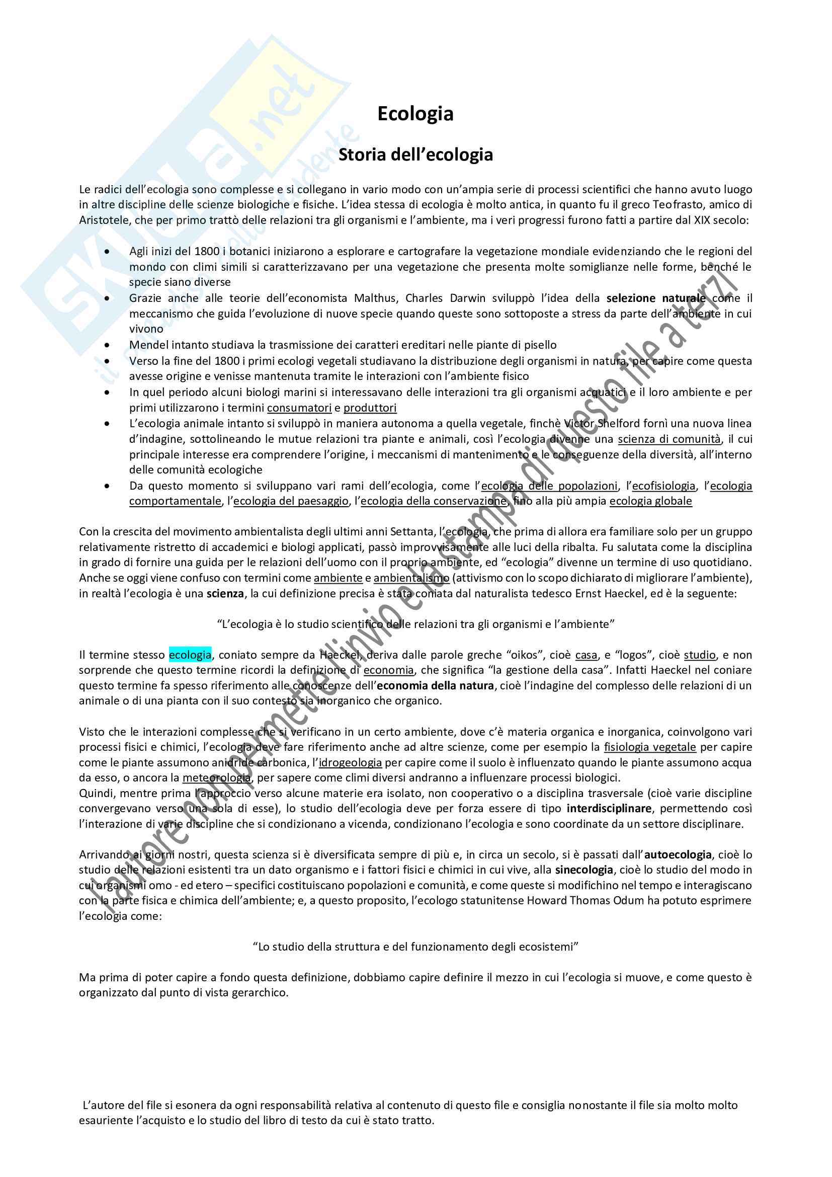 Riassunto esame Ecologia, prof. Alfani, libro consigliato Elementi di Ecologia, Smith, Smith Pag. 1