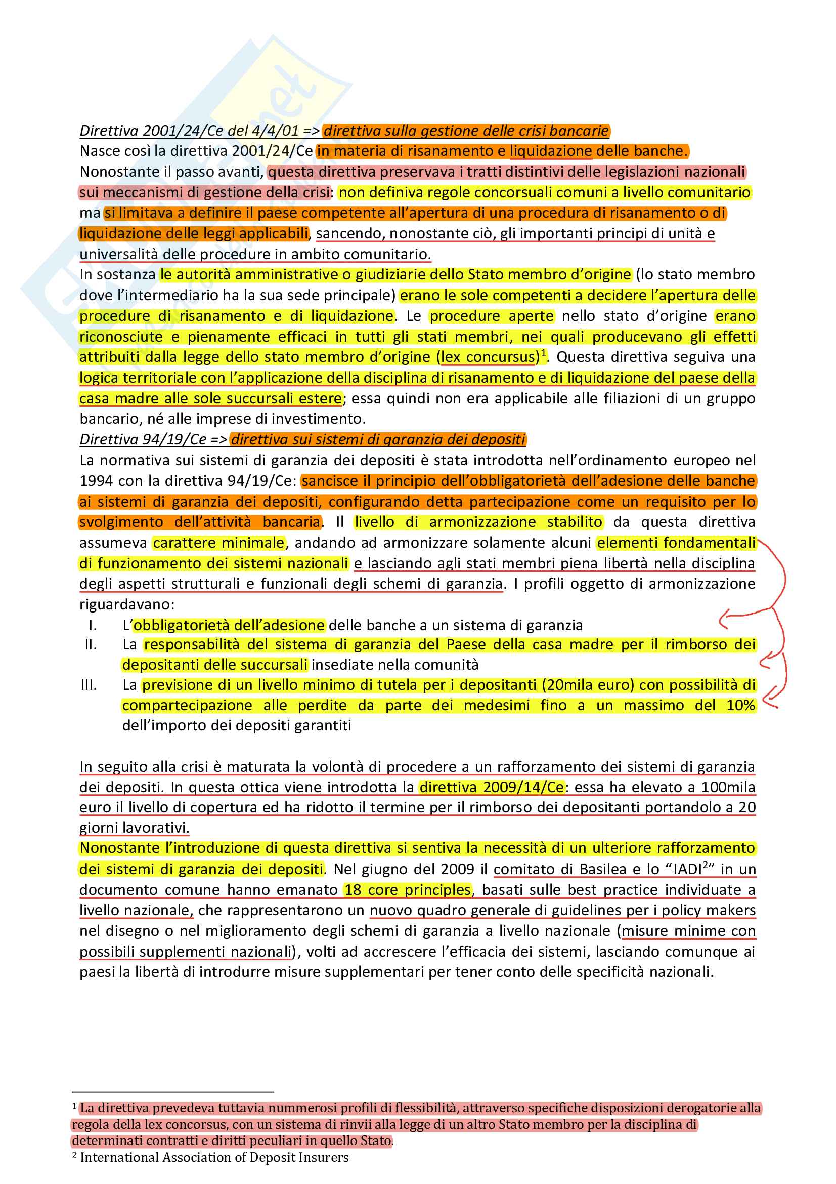 Riassunto esame diritto europeo della banca e della finanza, prof. Bronzetti, libro consigliato Sui pilastri dell’Unione Bancaria: “L'unione bancaria europea”, Boccuzzi Pag. 2