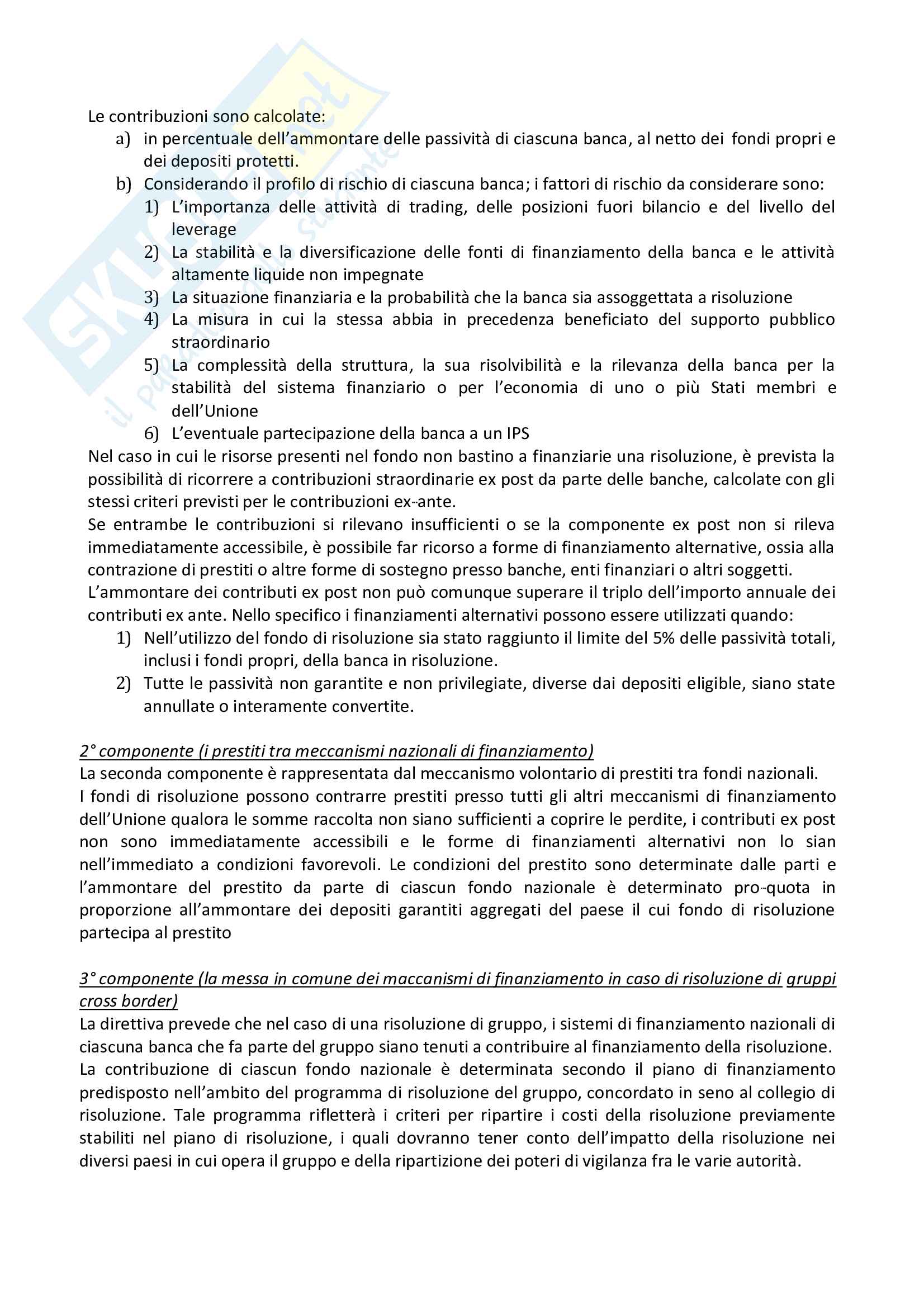 Riassunto esame diritto europeo della banca e della finanza, prof. Bronzetti, libro consigliato Sui pilastri dell’Unione Bancaria: “L'unione bancaria europea”, Boccuzzi Pag. 41