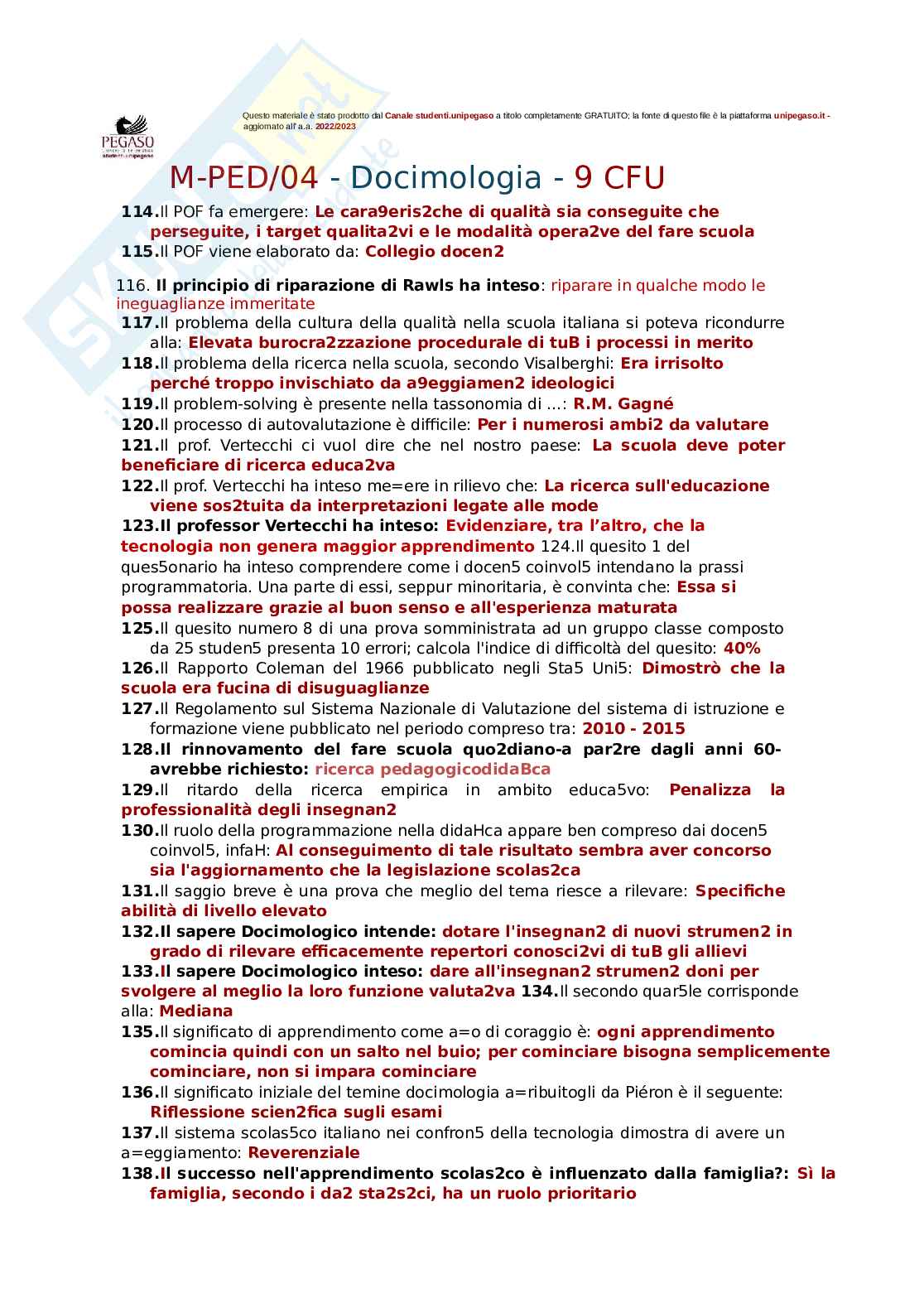 Domande e risposte Docimologia  Pag. 26