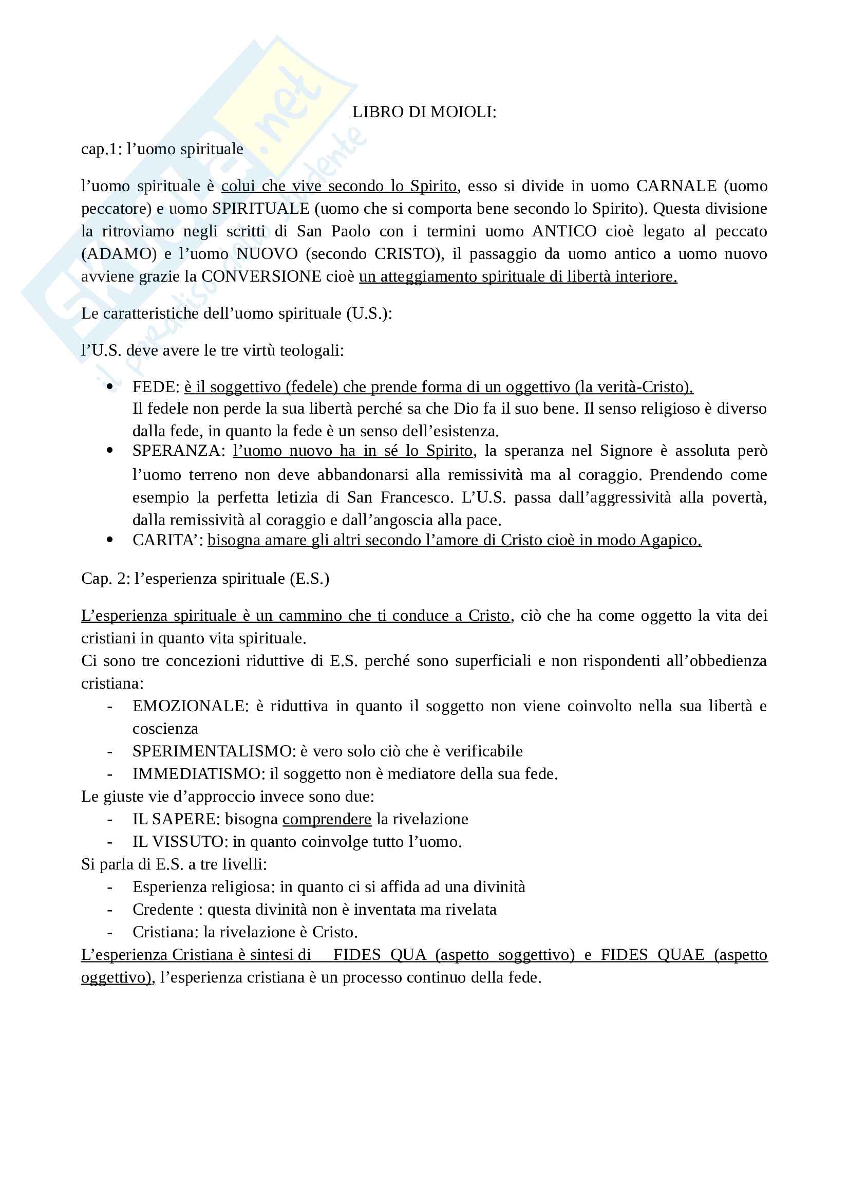 Teologia spirituale (domande svolte) Pag. 1