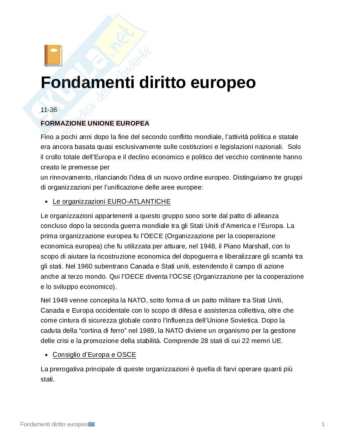 Riassunto esame Fondamenti del diritto europeo, Prof. Agnati Ulrico, libro consigliato L'ABC del diritto dell'unione europea, Borchardt Pag. 1