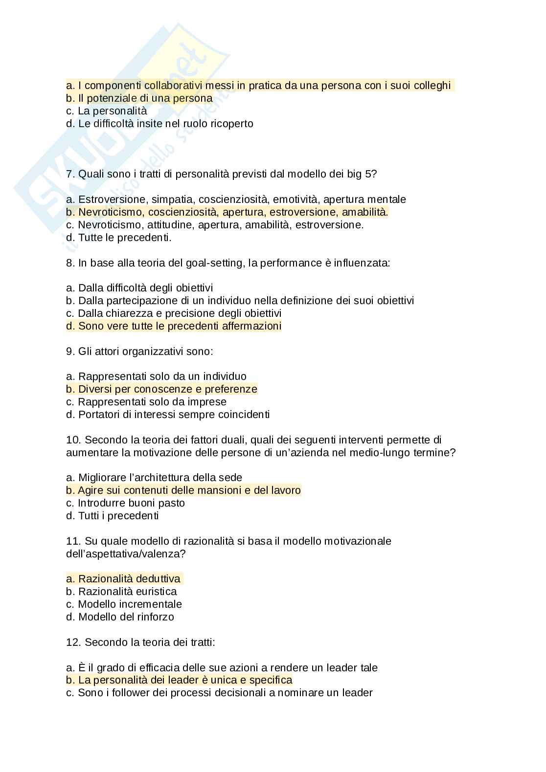 Preparazione esame Comportamento organizzativo Pag. 2