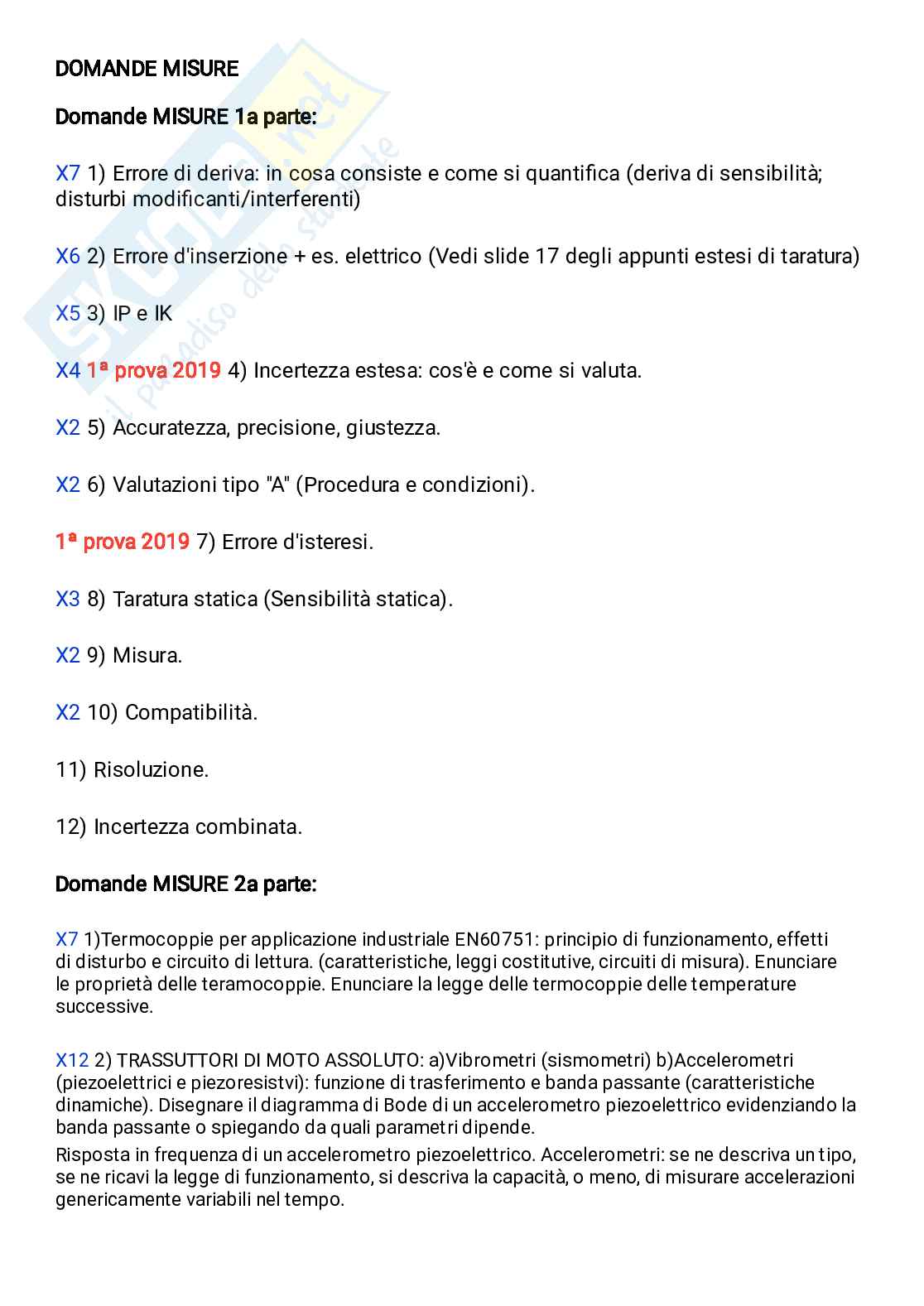 Domande teoria con risposte di Misure meccaniche e termiche Pag. 1