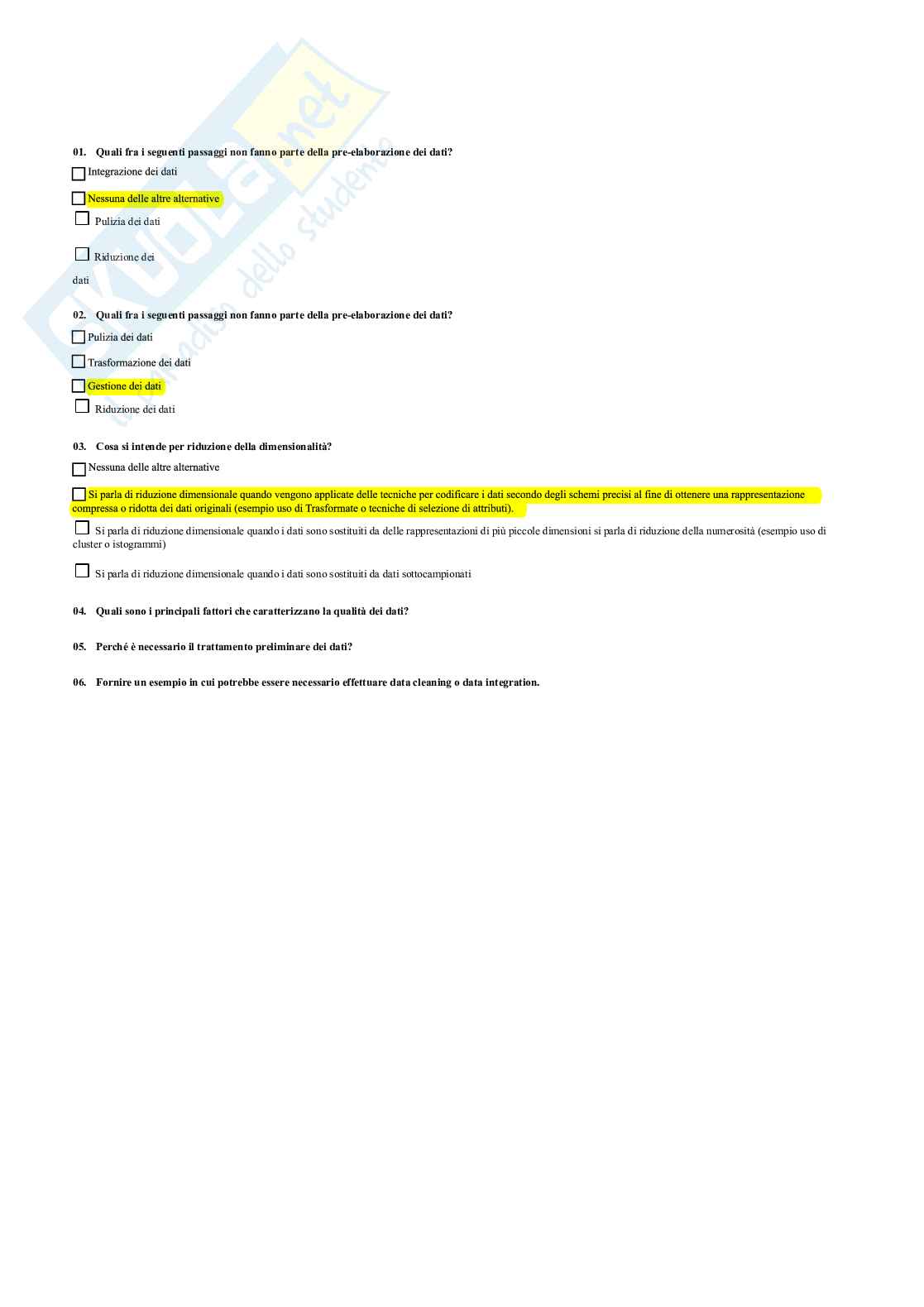 Paniere risposte chiuse Data Mining Pag. 6