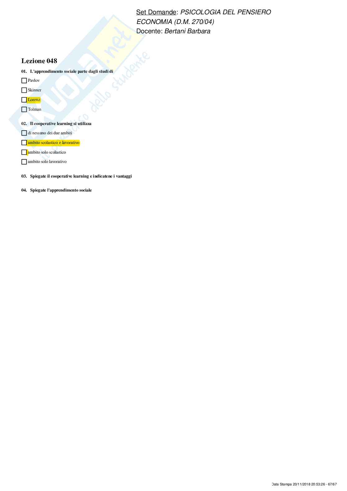 Paniere Psicologia del pensiero - risposte multiple Pag. 66