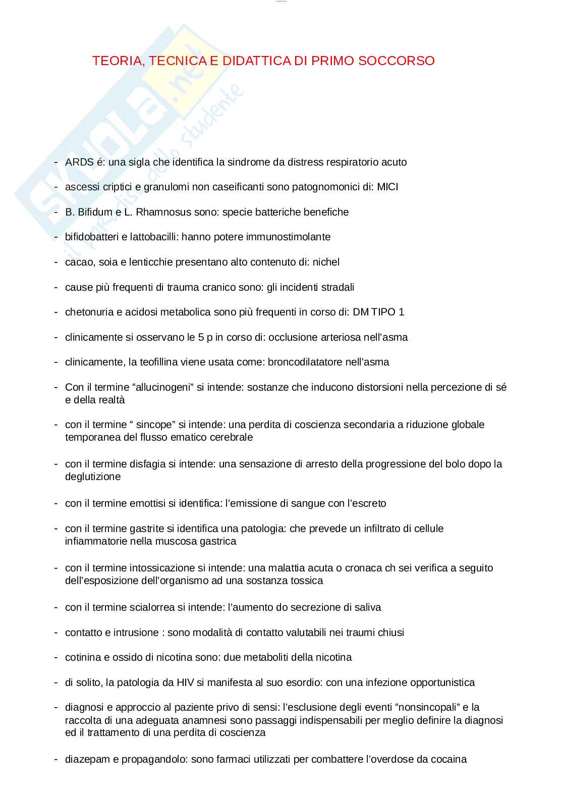 Paniere esame Teoria tecnica e didattica del primo soccorso Pag. 1