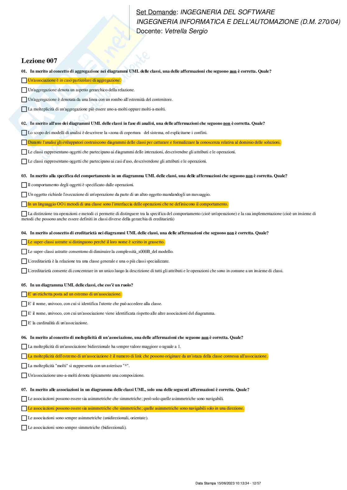 Paniere nuovo di Ingegneria del software (2023) Pag. 11