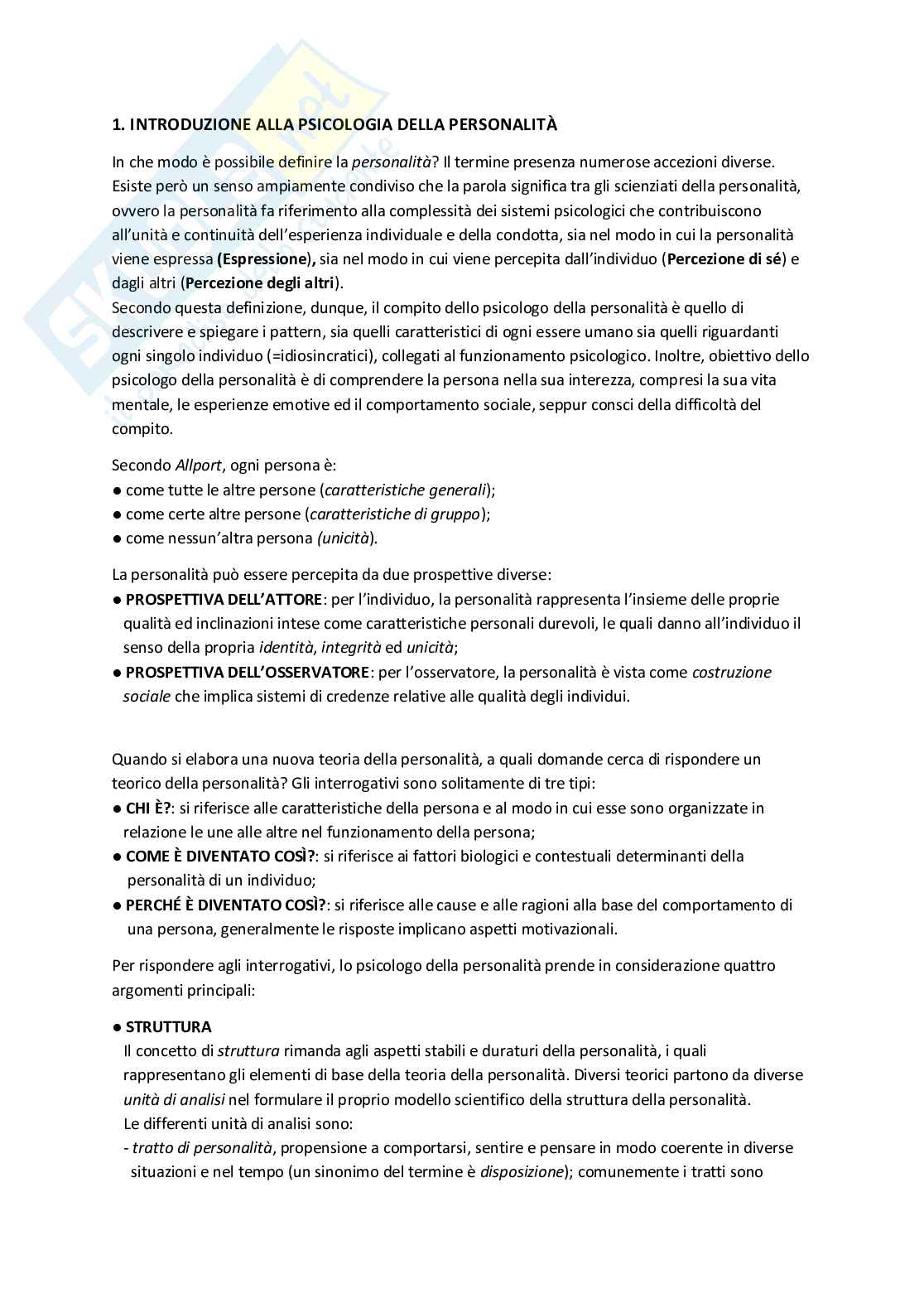Appunti Psicologia delle emozioni delle motivazioni e della personalità: teorie e metodi Pag. 1