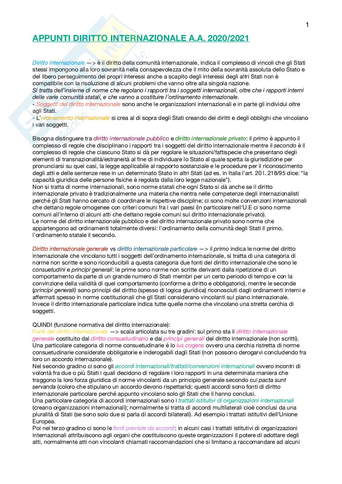 Appunti Diritto internazionale Pag. 1