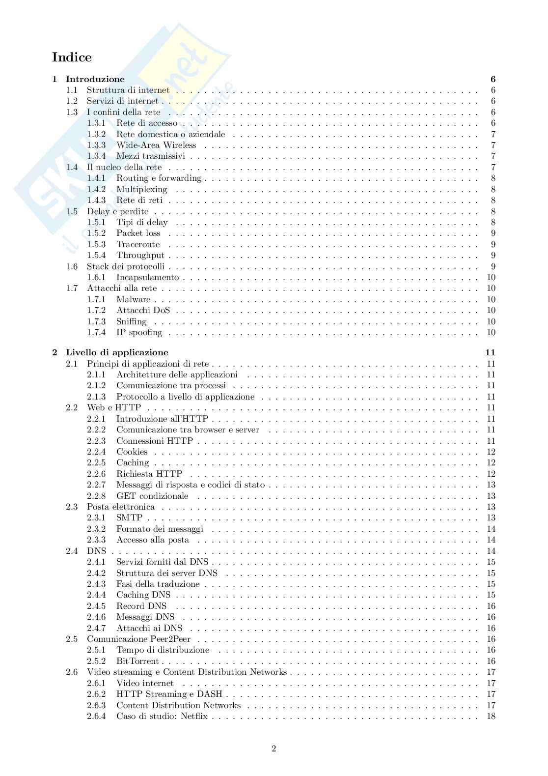Riassunto esame Reti di calcolatori, Prof. Petricola Alberto, libro consigliato Computer Networking: a top-down approach, James F. Kurose, Keith W. Ross Pag. 2