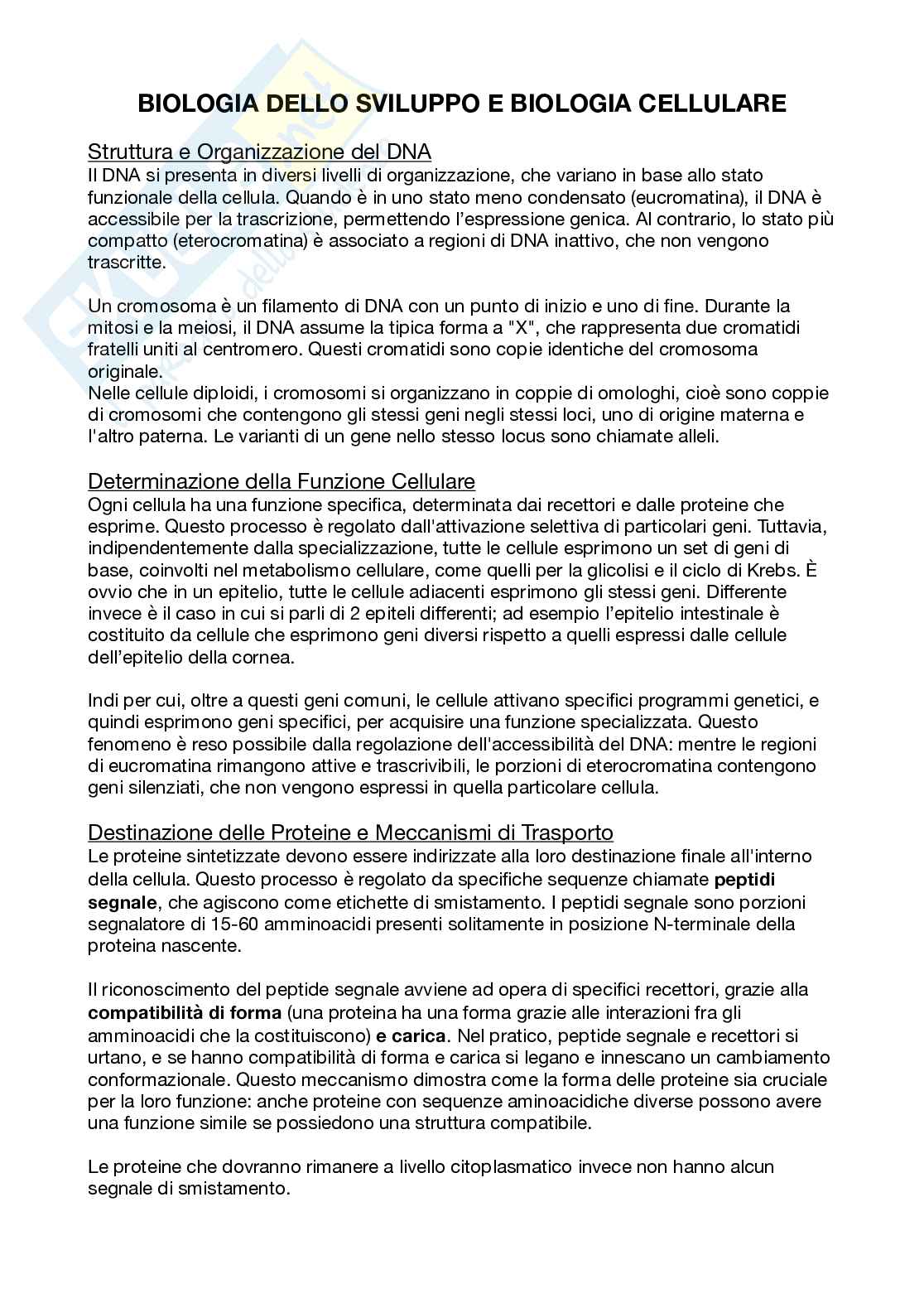 Biologi dello sviluppo e cellulare Pag. 1