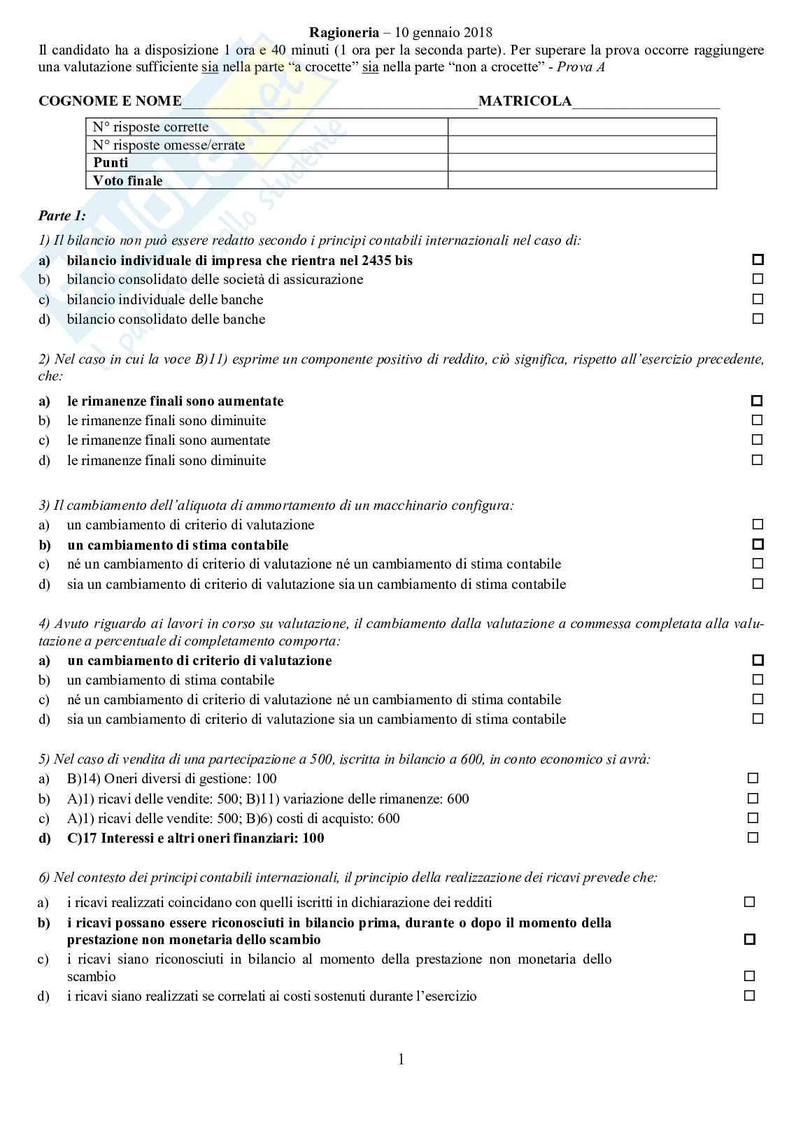 Ragioneria, prova d'esame Pag. 1