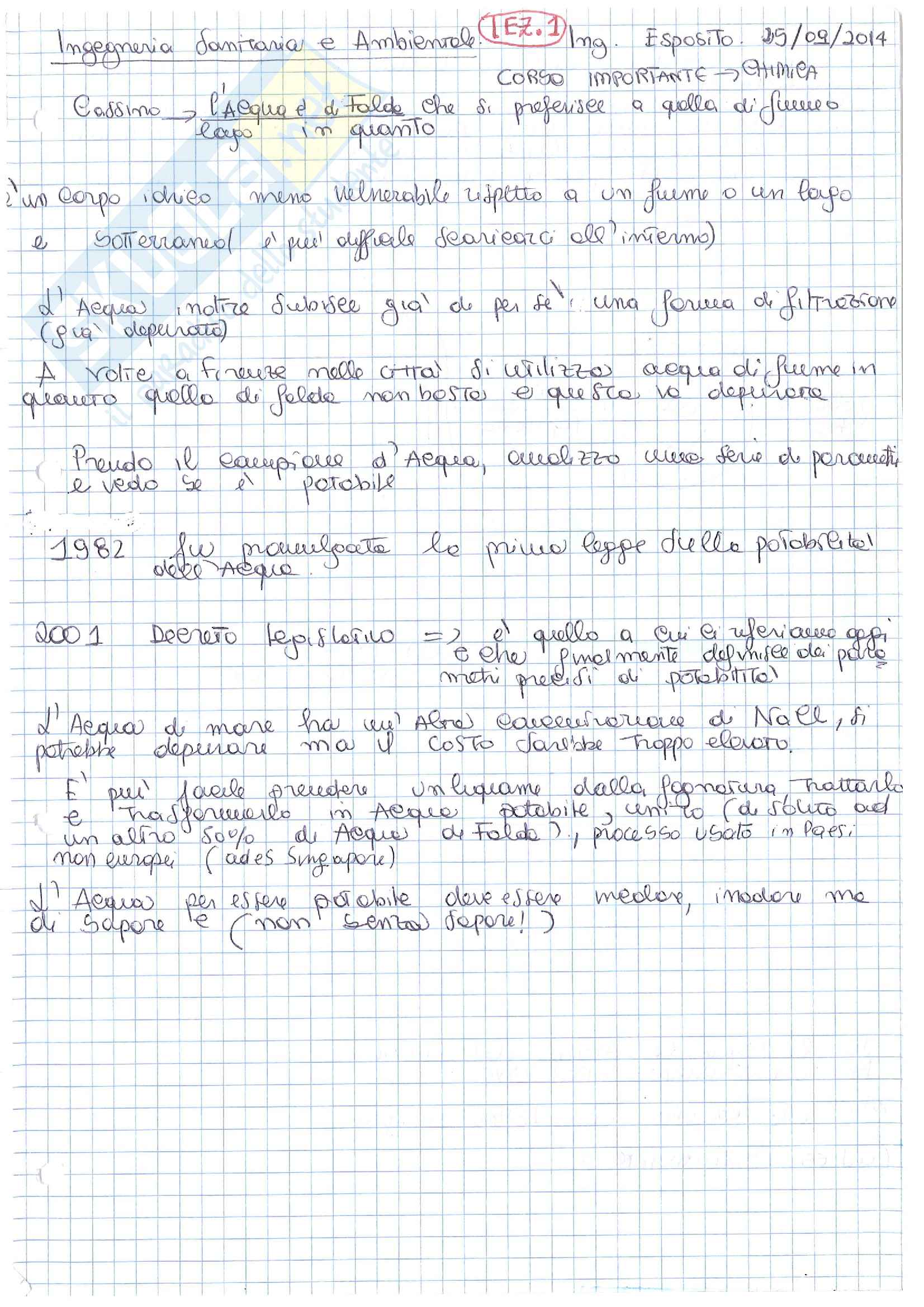 Ingegneria Sanitaria Ambientale - Teoria Pag. 1