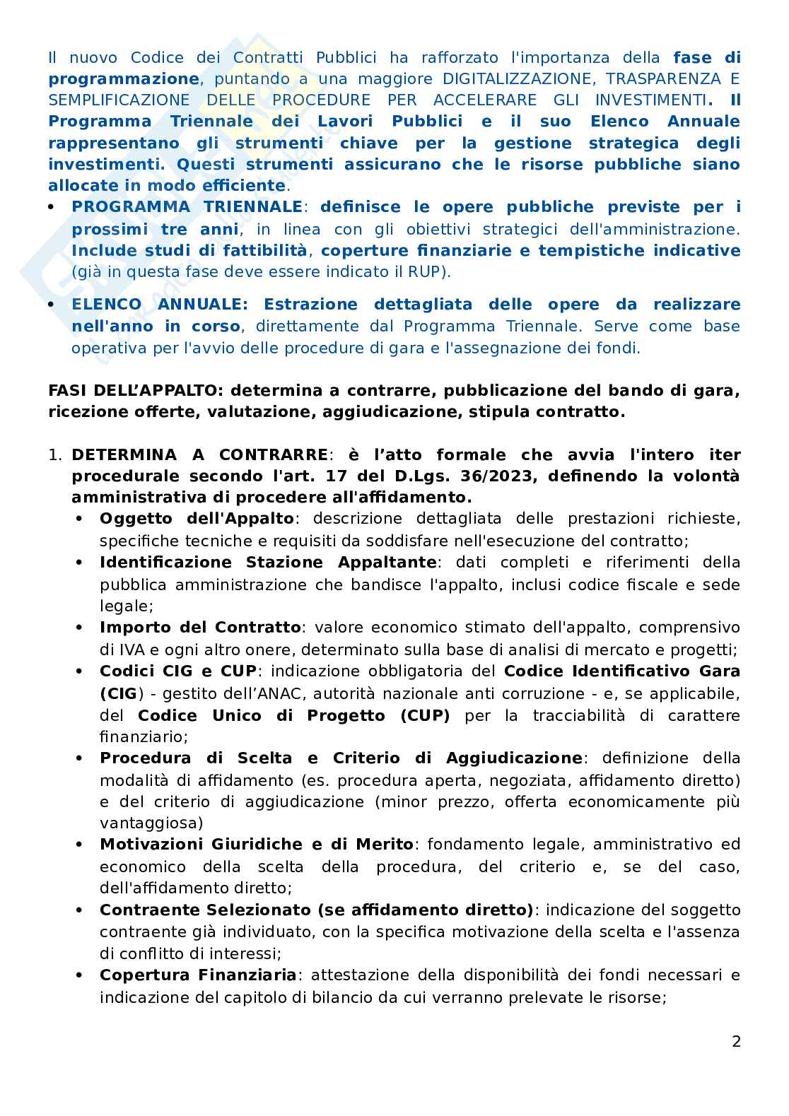 Esame di abilitazione: Il Nuovo Codice dei Contratti Pubblici (D.Lgs. 36/2023): struttura, principi, procedure e ruoli operativi Pag. 2