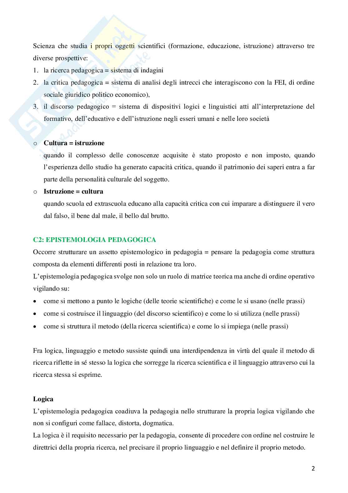 Riassunto esame Pedagogia generale, Prof. Sola Giancarla, libro consigliato Logica, linguaggio e metodo, Gennari, Sola Pag. 2